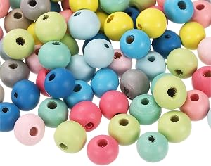 uxcell Colored Natural Wood Beads, Large Hole Round Colorful Wooden Spacer Beads for Crafting, Jewelry Making Bracelets