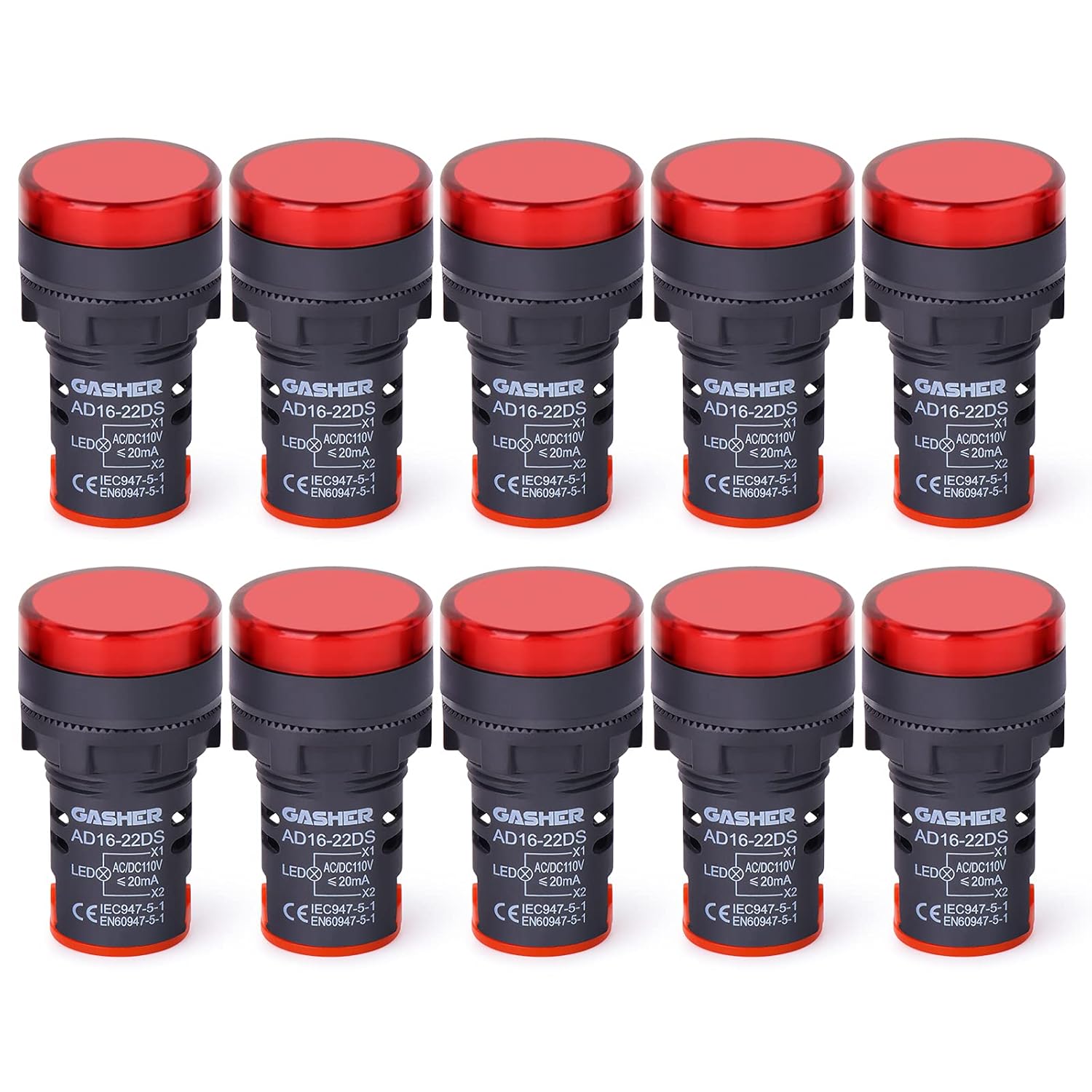 GASHER 12V/24V/110V 20mA Energy Saving Indicator Light Mounting Hole Size 22mm (7/8 Inch) Blue 10 Pcs: Industrial & Scientific