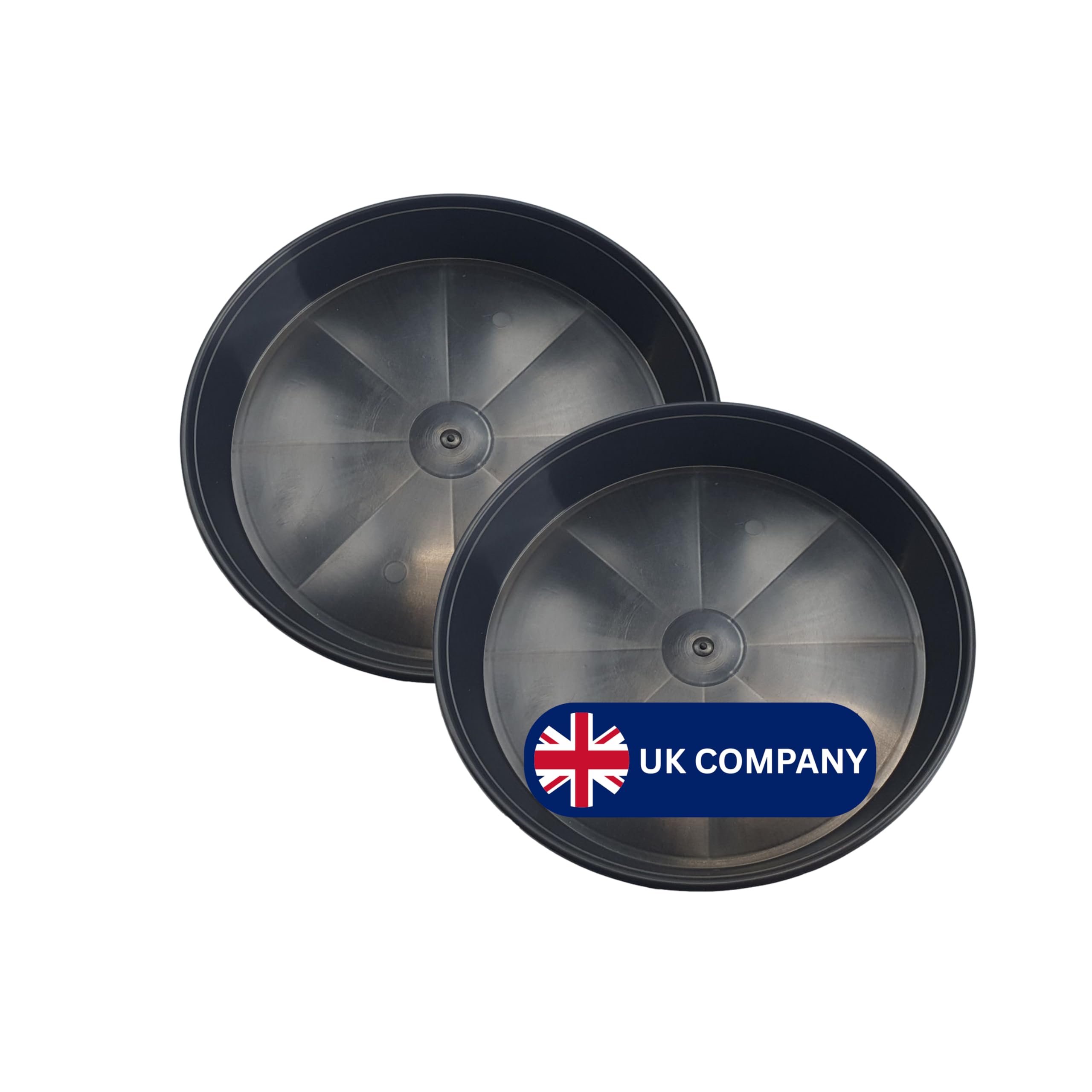 25cm (10”) Diameter Pack of 2, UK Made Plant Pot Saucers, Flower Pot Saucer - Black Plastic Plant Saucers - Ideal as a Drip Base Plant Pot Trays For Garden Pot Saucer Indoor/Outdoor Plants