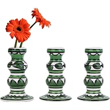 Vixdonos Painted Ceramic Vase Colorful Bud Vase Set of 3 Small Flower Vase Rustic Mini Vases in Bulk for Home Decor, Wedding and Dinner PartyGreen