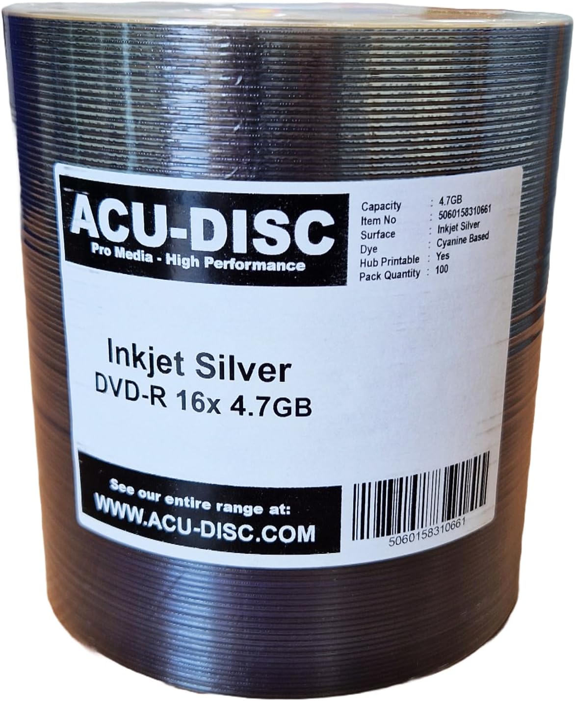 RIVER DVD-R Blank 16x 4.7GB 120 Mins Full Face SILVER Inkjet Printable Blank Discs 10661- 100 Pack