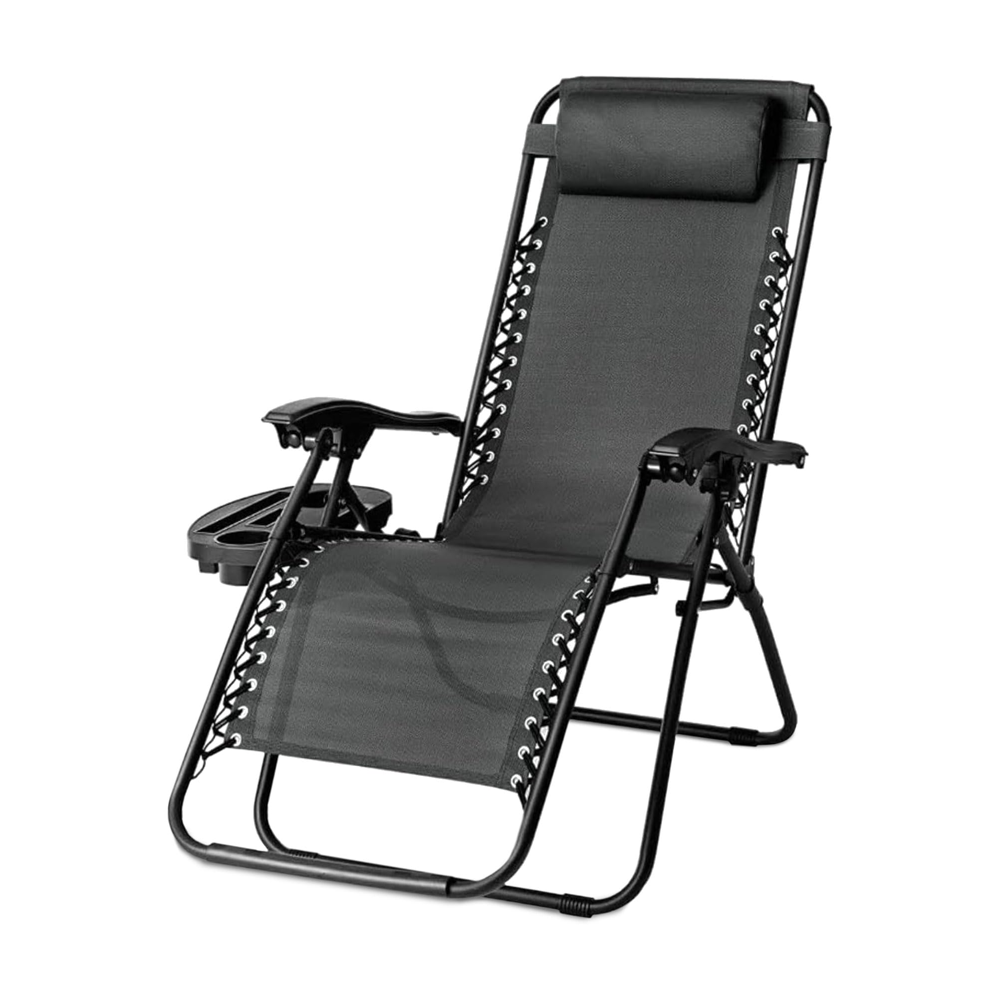 SG Traders Zero Gravity Chair - Reclining Outdoor Sun Lounger, Relaxer Chair for Patio Decking Gardens Camping, Folding Chair with Cup Holder and Adjustable Headrest Sunlounger (Pack 1 - Black)