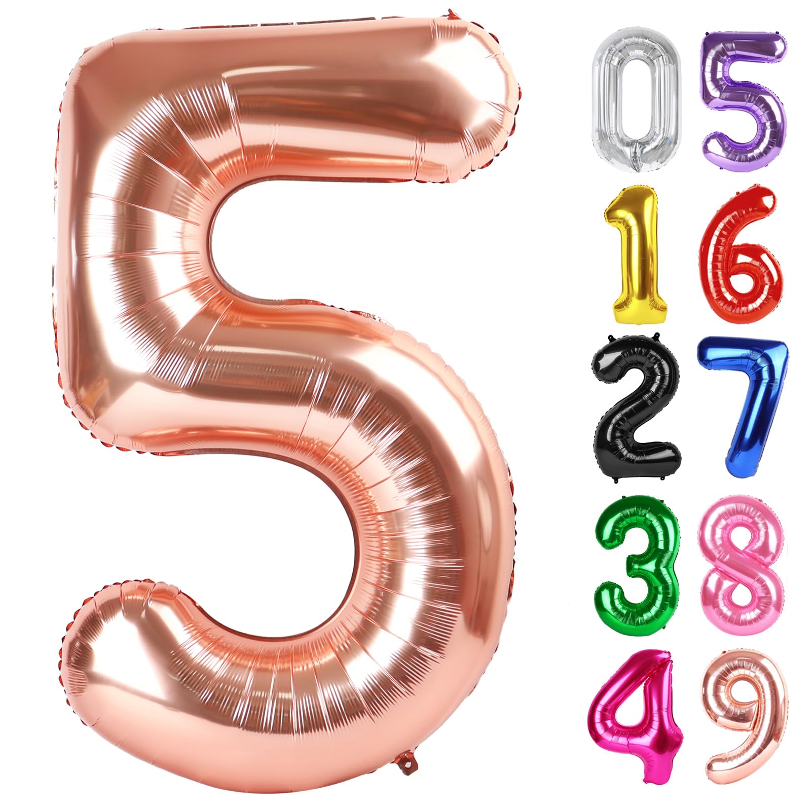 Rose Gold Number 5 Balloon 40 Inch, 5th Birthday Decorations Men Women