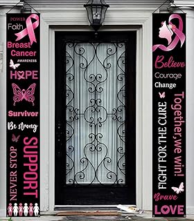 Breast Cancer Awareness Porch Sign-Hope Love Cure Party Supplies Pink Ribbon Door Banner Women October Breast Cancer Month Decorations for Home
