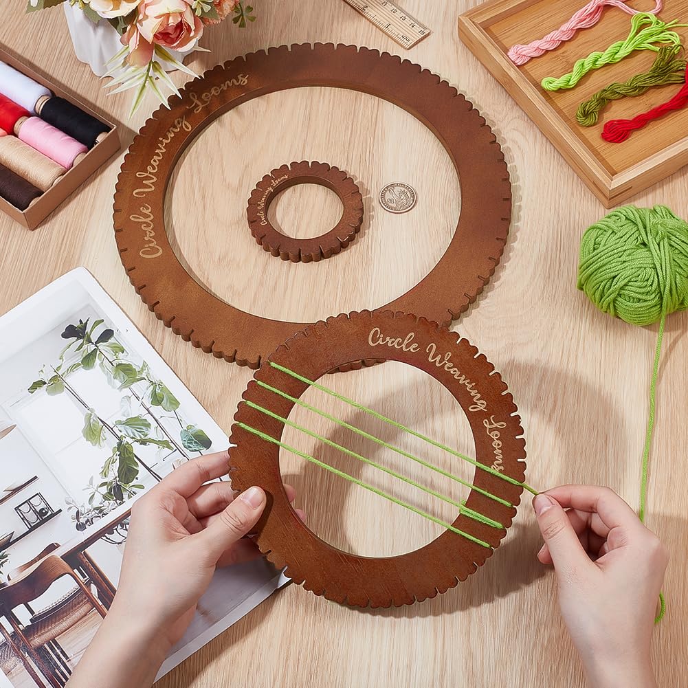 BENECREAT 3 telaio per Tessitura Circolare, Telaio per Maglieria In Legno Da 8.25/18/28cm, Set per Maglieria Multicorda, Mini Strumento per La Tessitura per Principianti