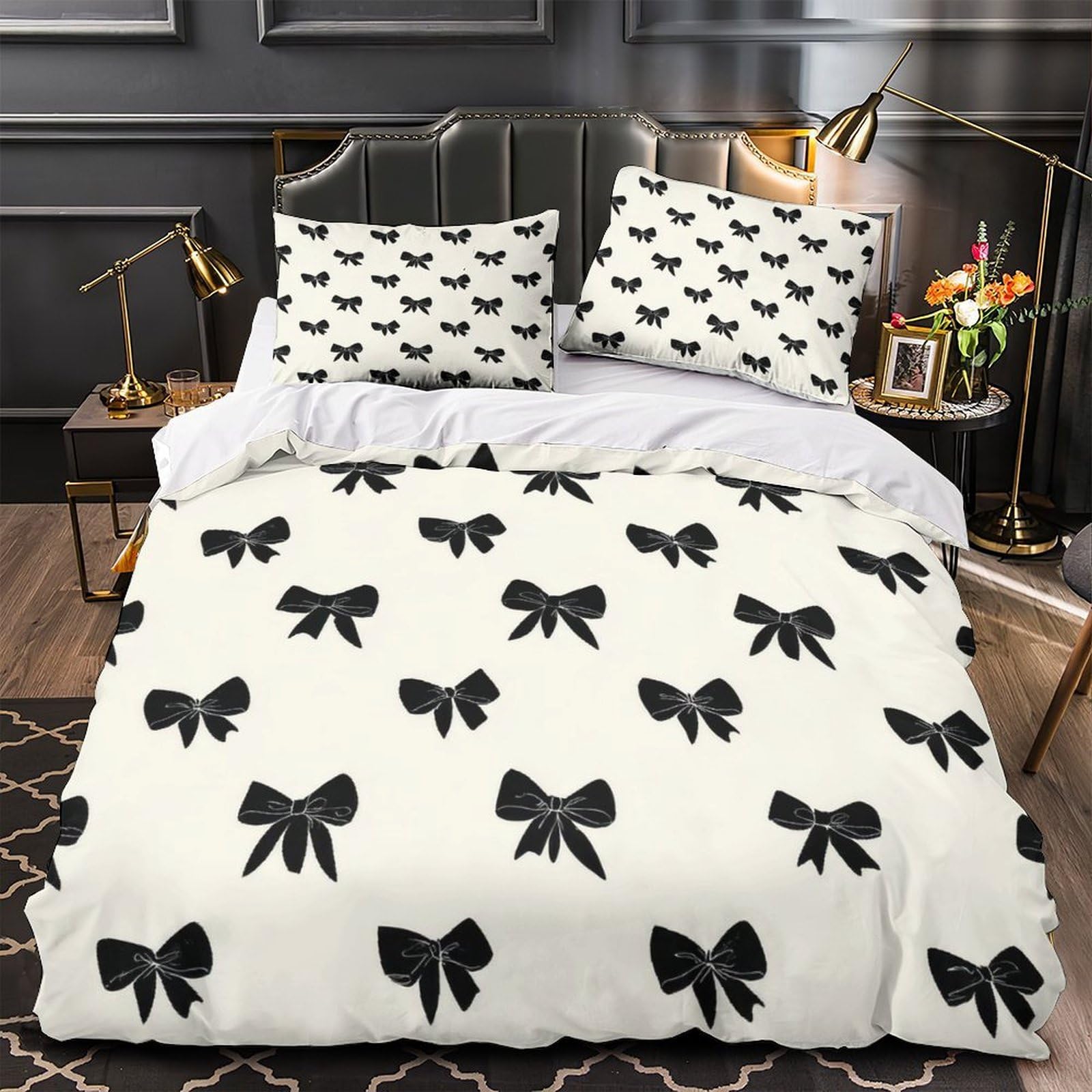 Housse de couette vintage nœuds noirs pour décorer une chambre de couple