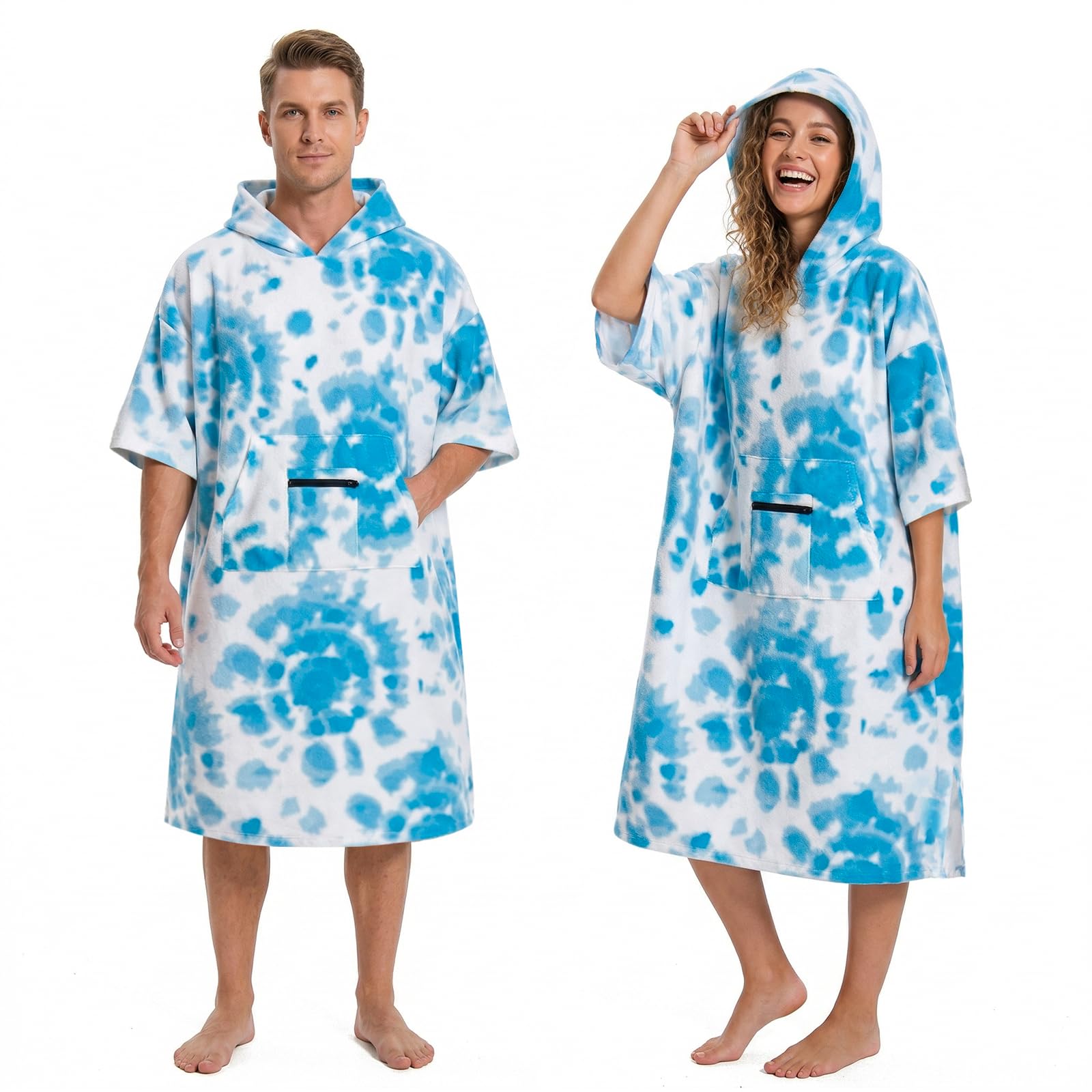 OLAOLA Mikrofaser Badeponcho, Handtuch Poncho für Erwachsene, Surf Poncho mit Kapuze und Tasche, Weiche Schnelltrocknende Handtuch als Umziehhilfe Strand Damen und Herren