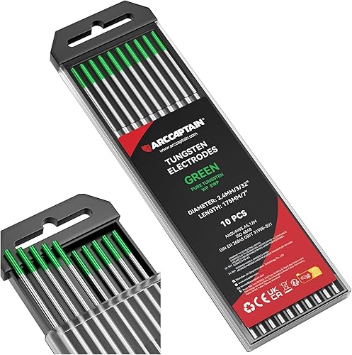 ARCCAPTAIN Electrodo de soldadura TIG de tungsteno, paquete de 10 unidades de 332 x 7 pulgadas (verde, tungsteno puro, WP, EWP)
