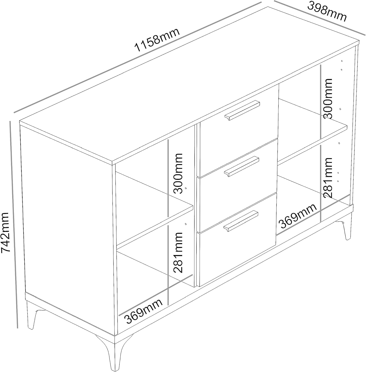 Galano Lawrence Buffet internal dimensions diagram