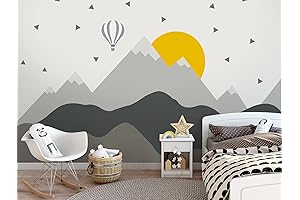 Murwall Kids Mountain Hot Air Balloon Wall Mural for Nursery