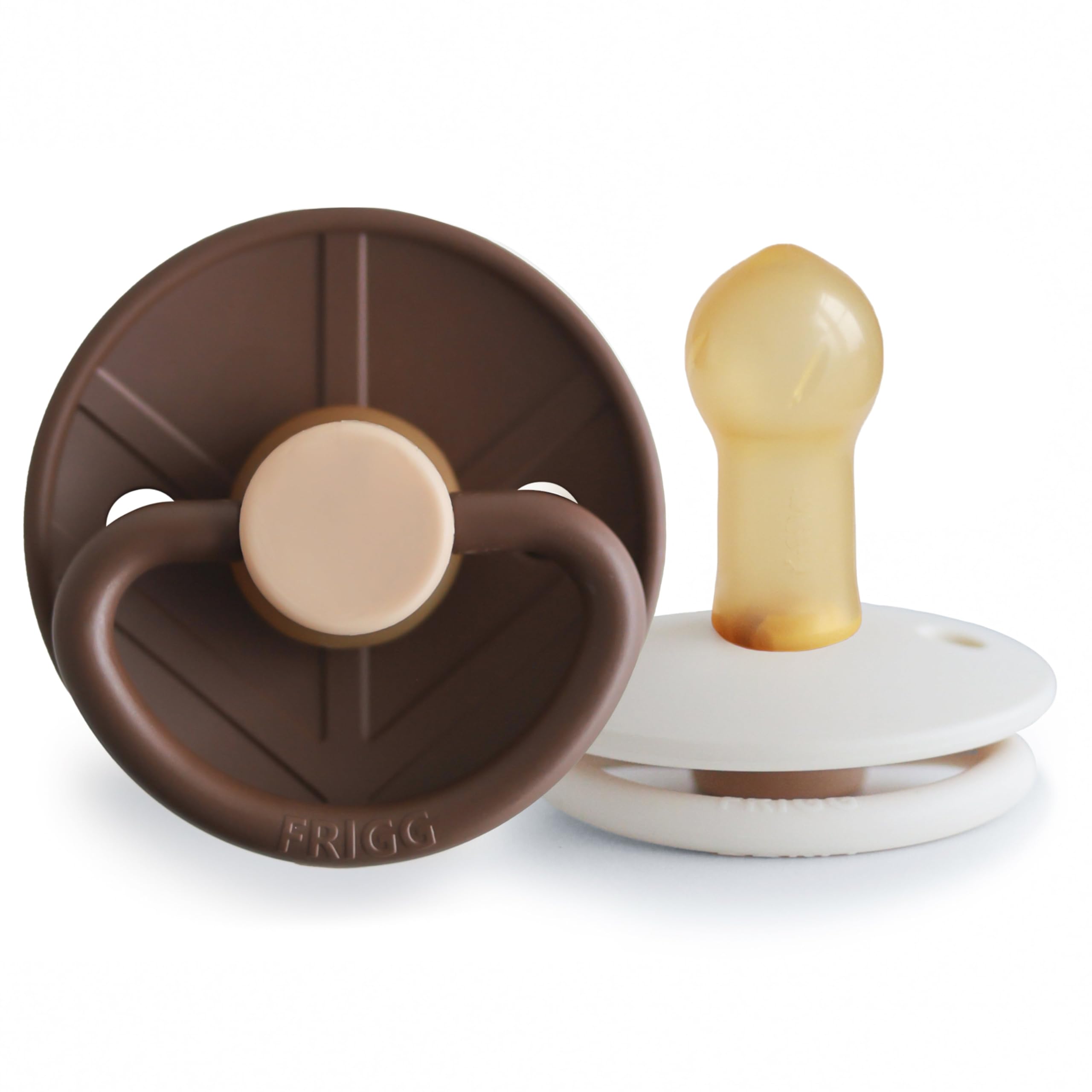 FRIGG Little Viking Natural Rubber Baby Pacifier 2-Pack | Made in Denmark | BPA-Free (Cocoa/Cream, 6-18 Months)