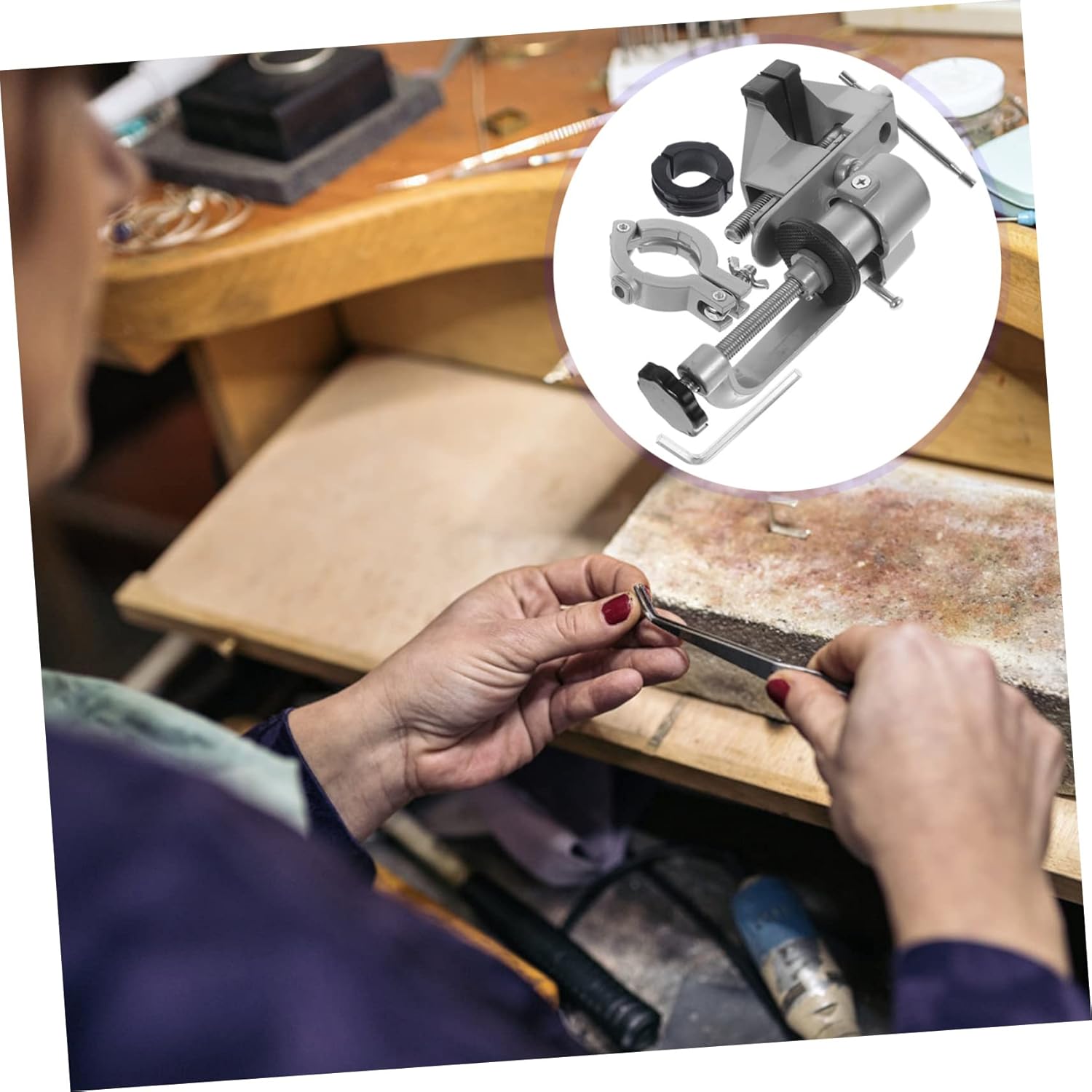 Uonlytech Rotating Table Vise Clamp Compact Woodworking Vise Includes Drill Press Mount for Projects