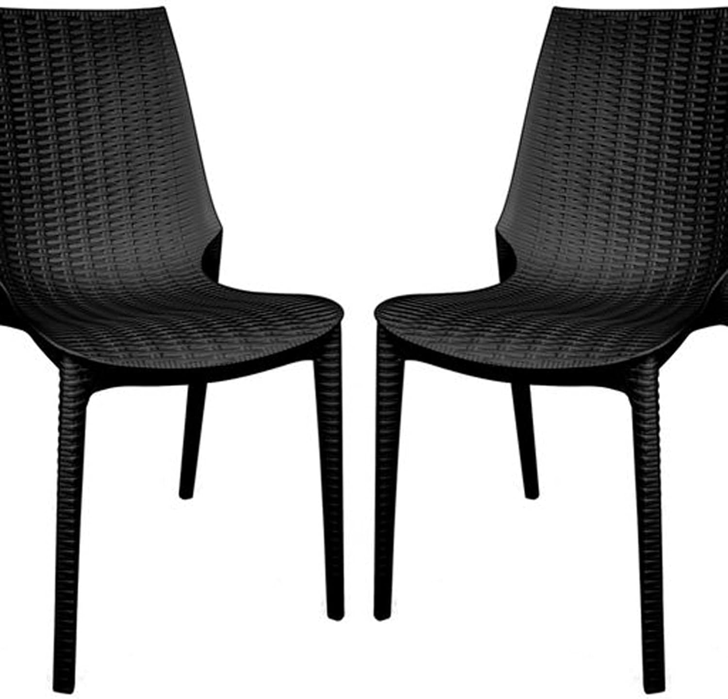 LeisureMod Kent Modern Outdoor Stackable Dining Chair, Black