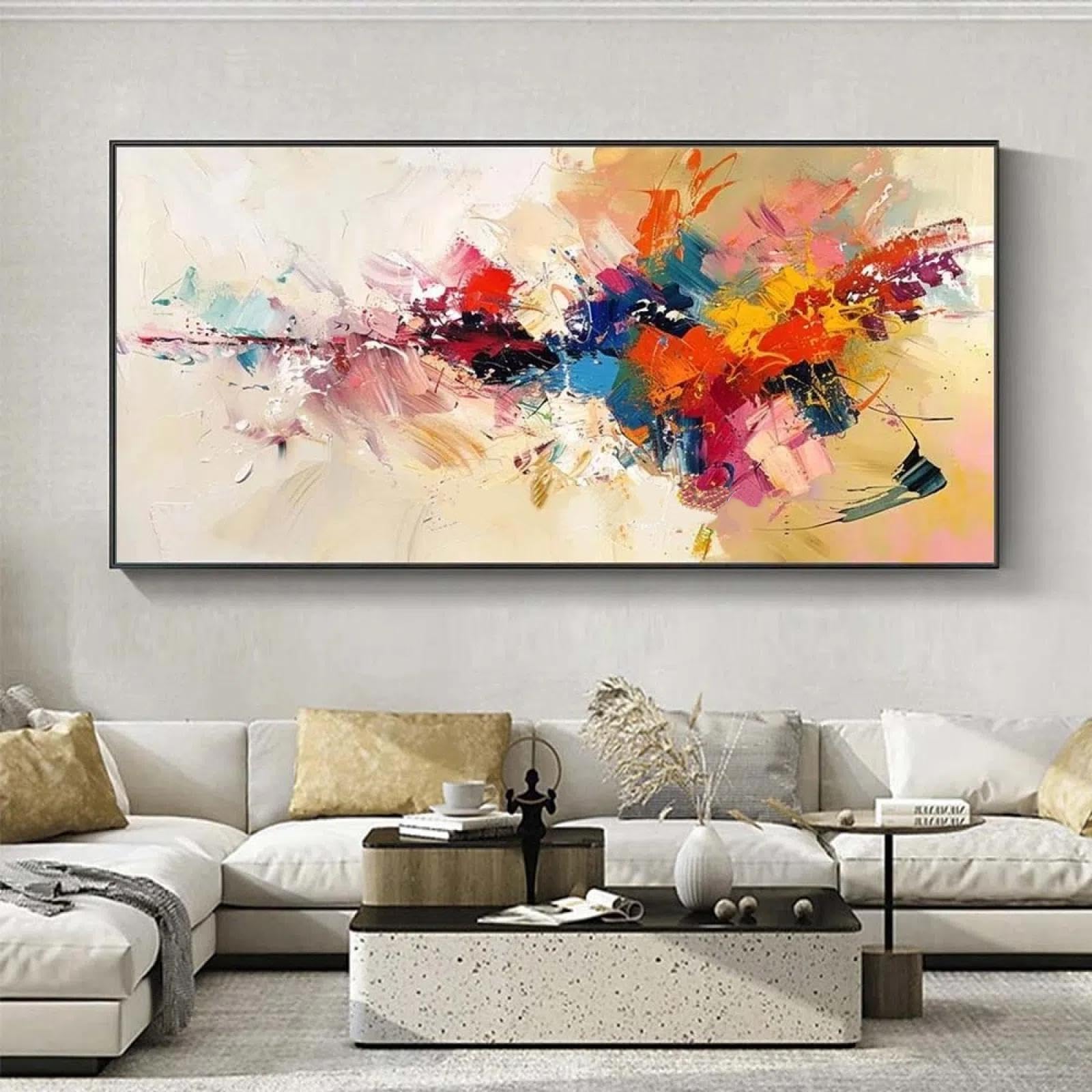 Modern Wandbilder Bunt Abstrakt Bild auf Leinwand Groß XXL Wandbild Wohnzimmer Schlafzimmer Kunstdruck Wanddekoration Modern Abstrakt Kunst Leinwandbild (Mit Rahmen, 140x70 cm)