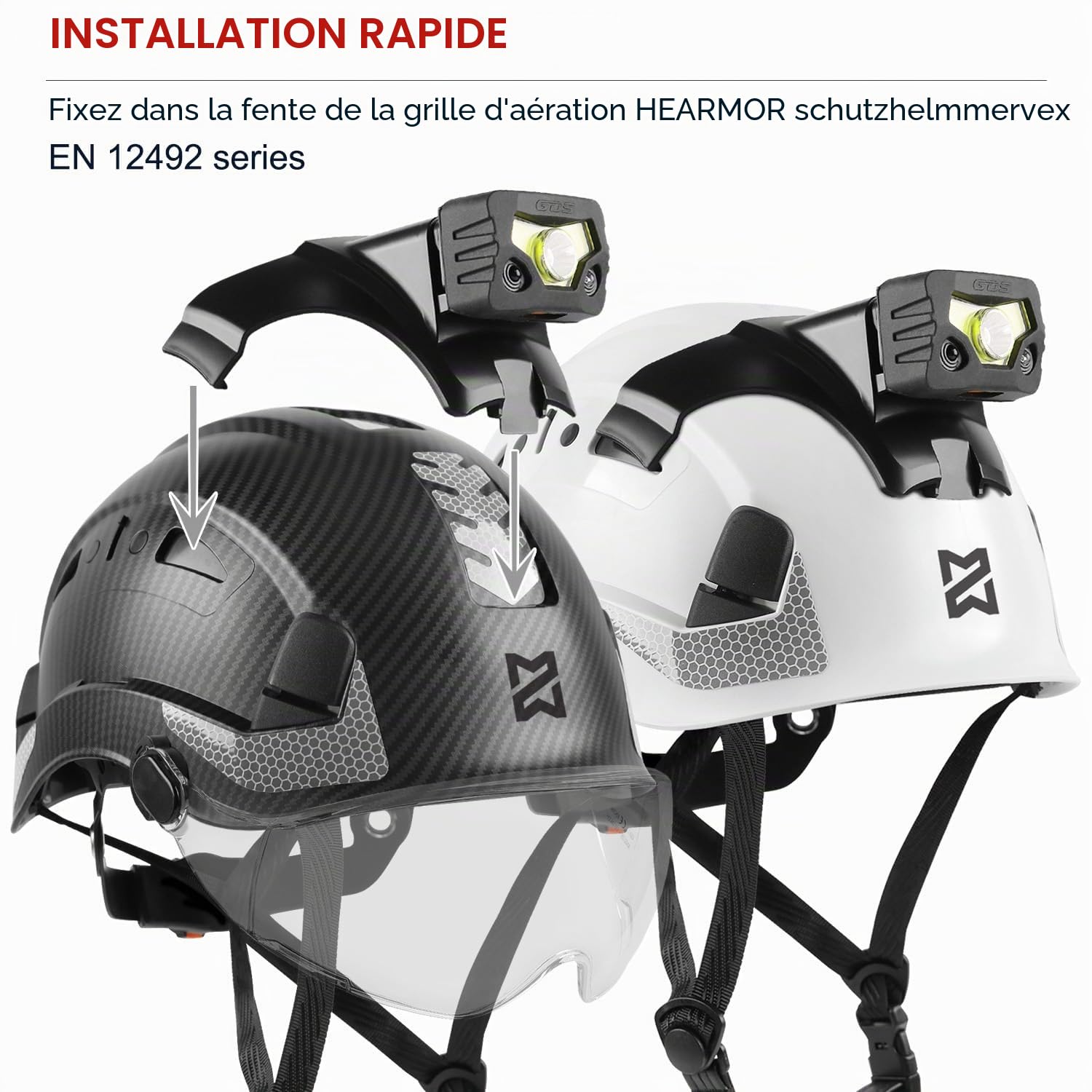 HEARMOR Casque de protection à LED en ABS - Casque forestier pour adulte - Certification EN397 et EN12492 - Absorption des chocs et résistance à la pénétration
