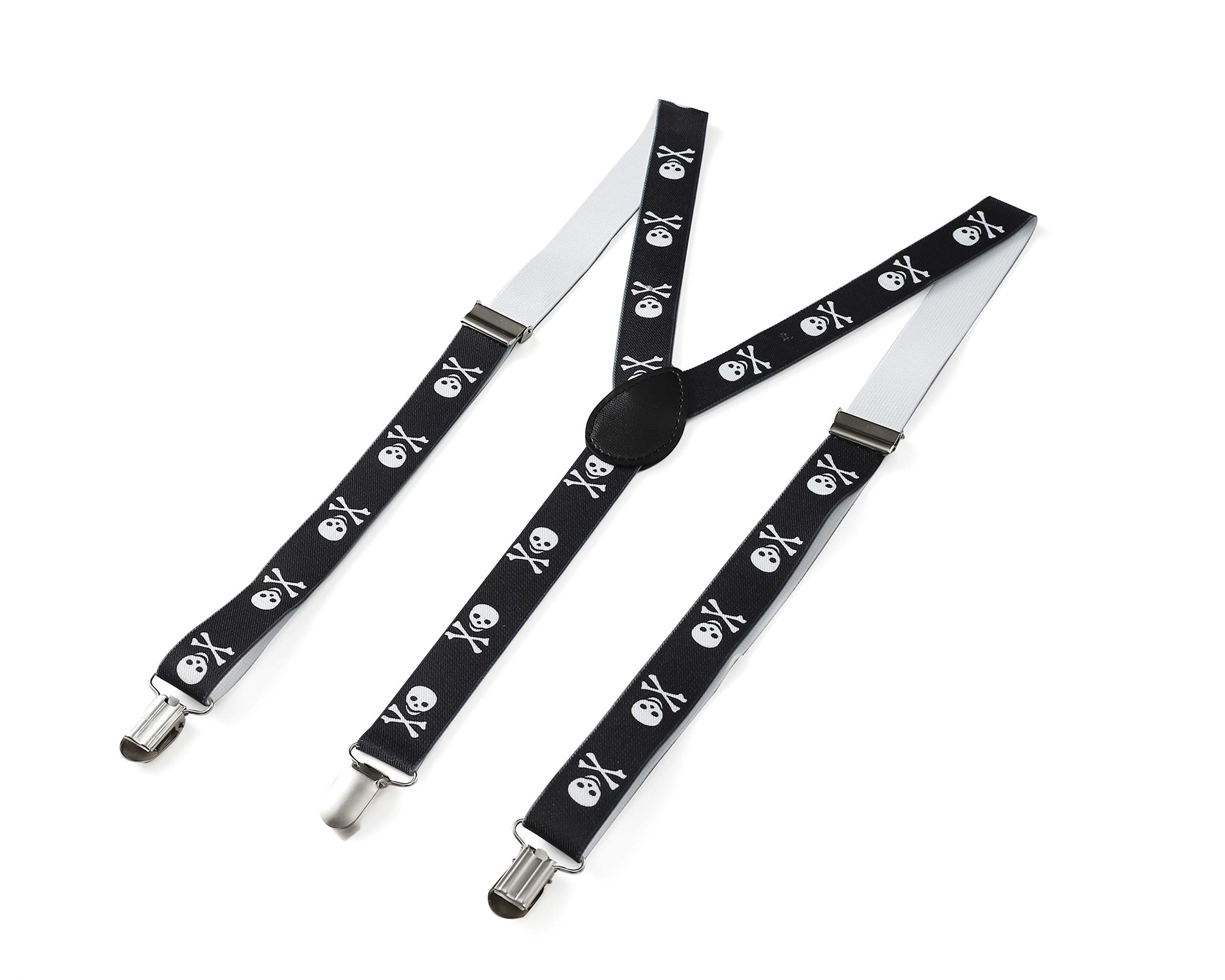 Komonee Men's Skull And Crossbones Skull & Crossbones Braces Suspenders Halloween Adjustable Unisex Trouser Shirt Pull Up Clothing Accessory Y Back Shaped For Casual Comfortable With Metal Clips For & Wo