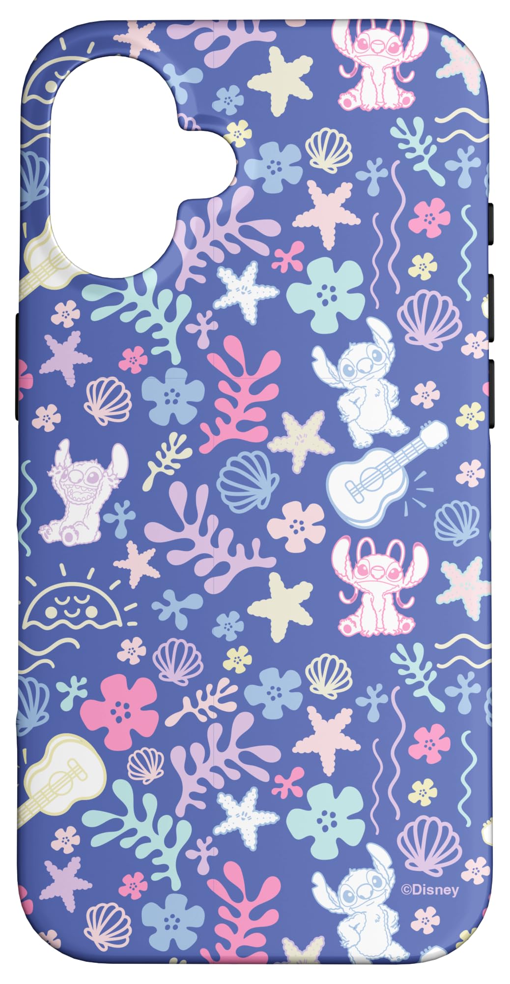 Disney Stitch & Angel Fluffy Summer Ocean Vibes Pattern Case for iPhone 16