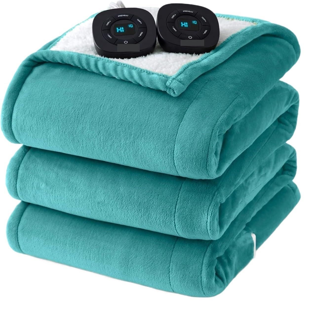 Flannel Soft Blanket, Comfortable Temperature-Adjustable Heating Blanket for Bed, Sofa (100x90 Inches, Cream White)(03 - Teal)