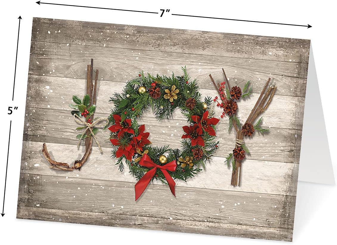 Current Rustic Joy Christmas Greeting Cards Set - Set of 18 Large 5 x 7-Inch Folded Cards, Themed Religious Holiday Card Value Pack, Envelopes Included
