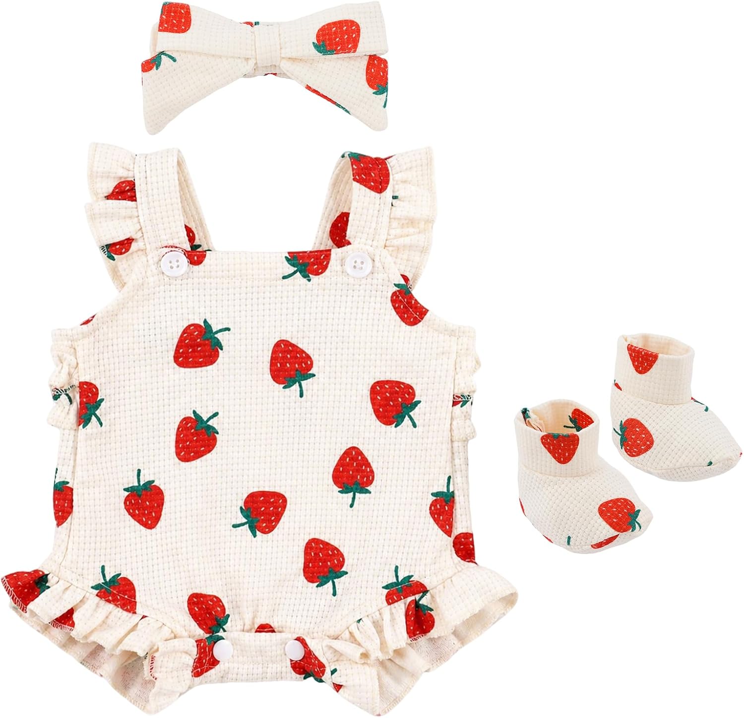 BABESIDE 3 Pcs Reborn Baby Doll Clothes Accessories Strawberry Pattern for 18- 20 Inch Baby Doll Clothes Outfits with Romper, Headband & Socks