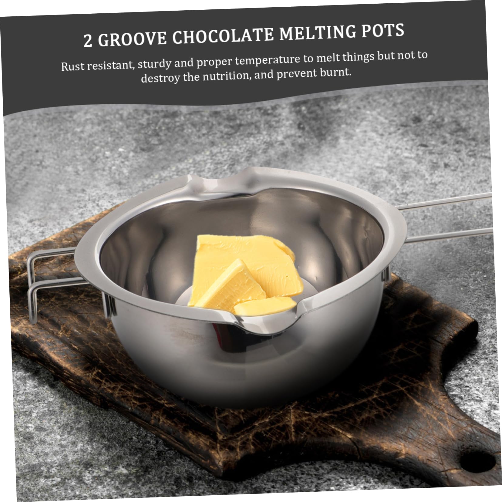 Unomor 1pc Stainless Steel Chocolate Melt Pan Baking Bowl for Butter Cheese -grade Material for Home Bakers Convenient Double Diverging Trench Design