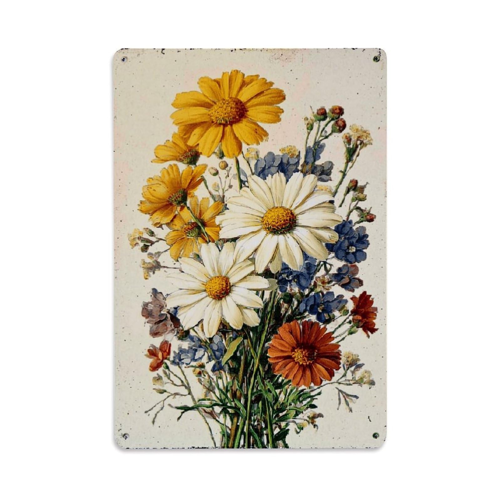 Nestemfo Vintage Floral Bouquet Illustration Print Tin Sign Metal Sign, Living Room,Bar, Home, Bedroom Wall Decor,Retro Metal Poster 8X12 Inches
