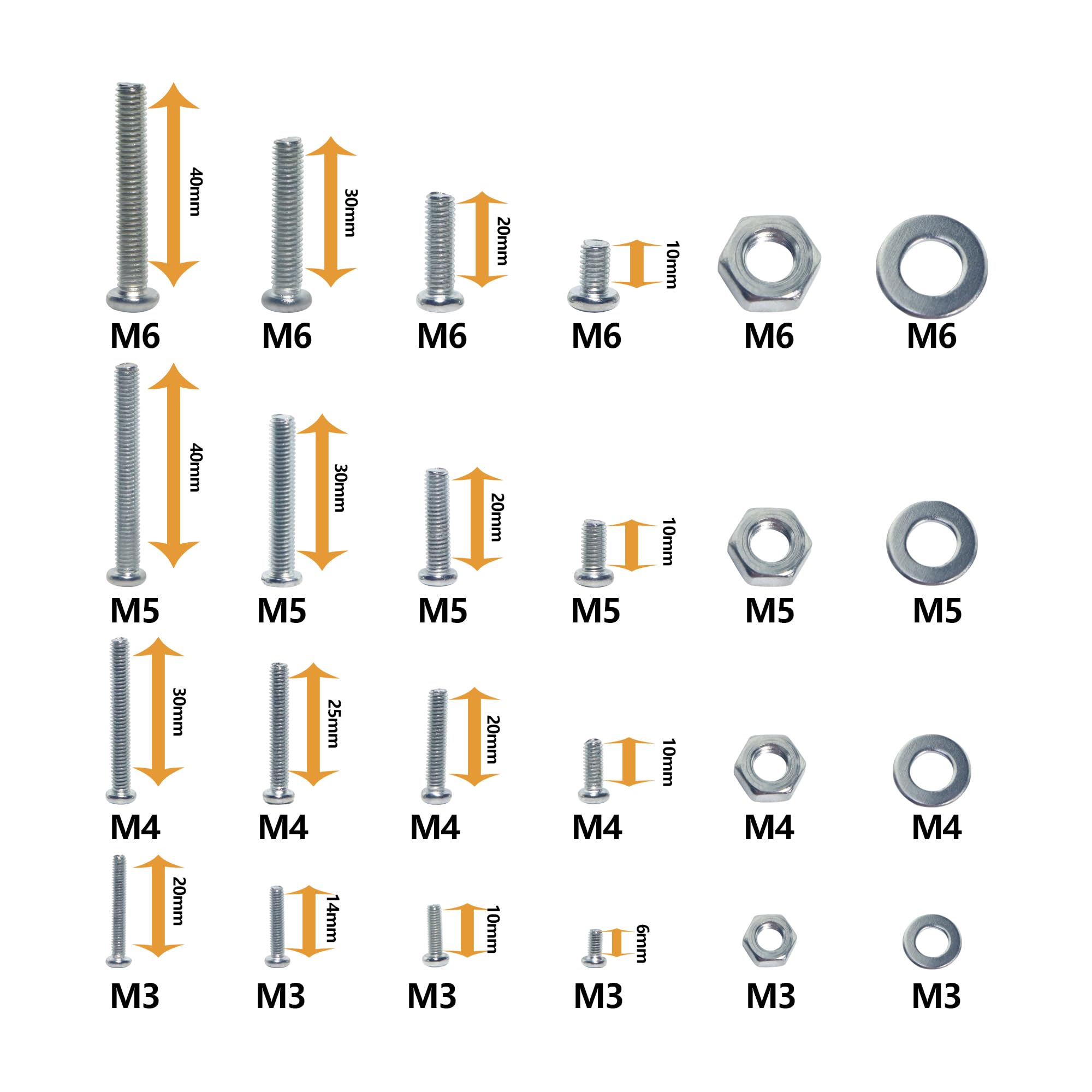 ONLISUM Screws Bolts and Nuts Assortment Kit 1112 Pcs M3/M4/M5/M6 Pan Head Phillips Machine Screws Nuts Washers Assortment Kit, Carbon Steel, Fully Threaded
