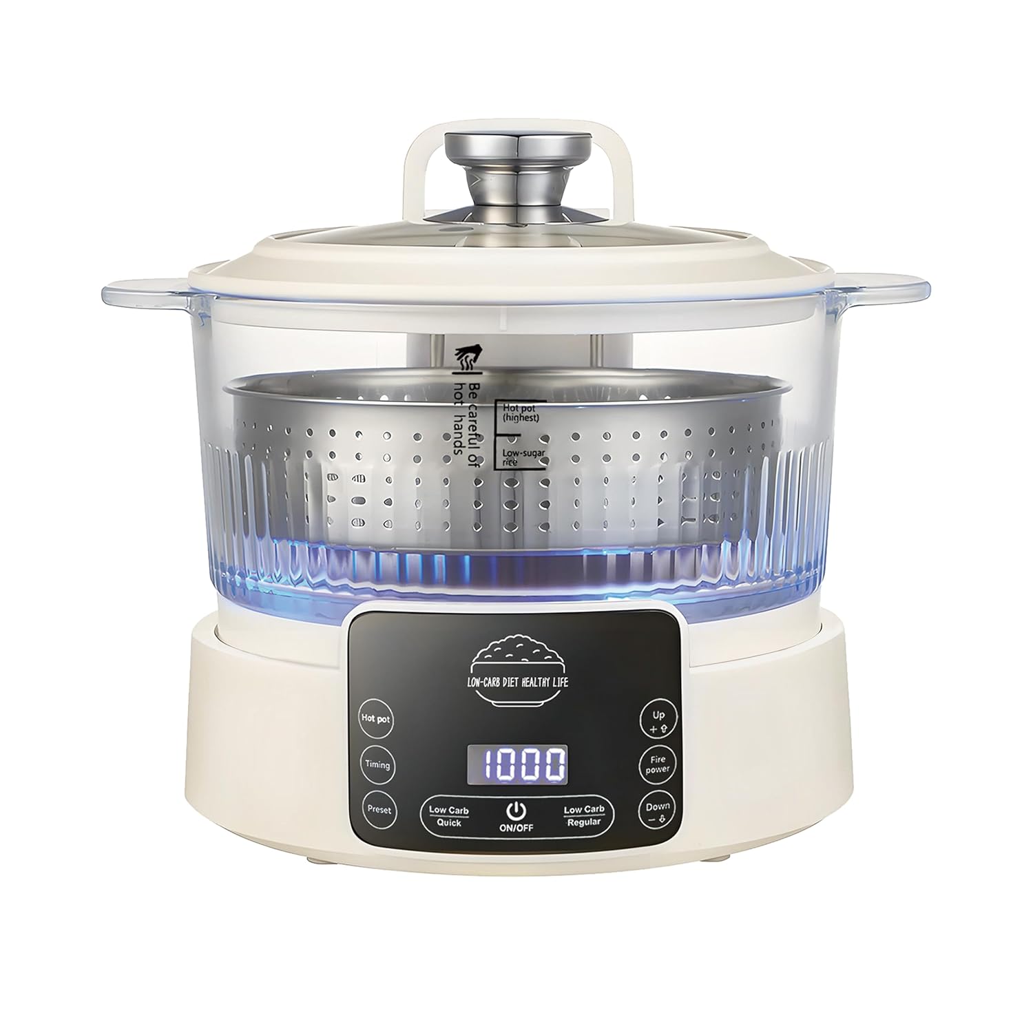 Low Carb Rice Cooker 5L Multifunction Smart Rice Cooker - 4H Keep Warm Digital Display Timer Reservation Function
