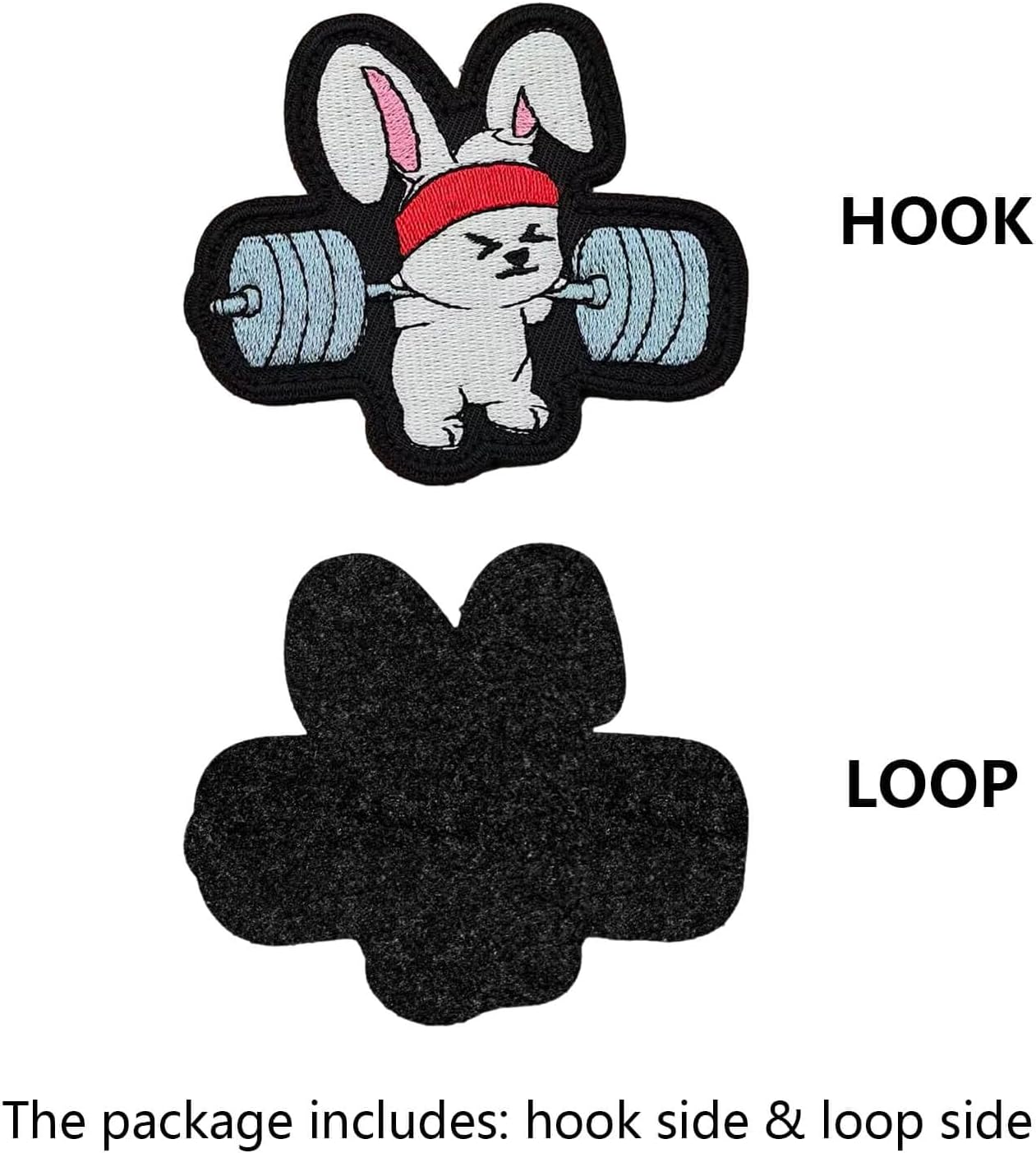 Weightlifting Bunny Gym Workout Cute Funny Patch, Funny Embroidered Tactical Hook and Loop Patch Military Morale Patches for Backpack, DIY Applique Accessories, Hat, Clothing, Jackets, Bag, Molle Vest
