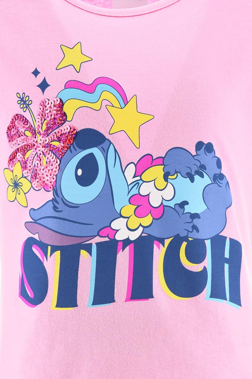 Disney Stitch Completo Estivo Bambina T-Shirt e Pantaloncino o Gonna Tutina Cotone 100% Set Abbigliamento Bambina Estate 3 4 6 8 Anni