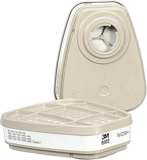 3M Respirator Cartridge 6002, 1 Pair, Helps Protect Against Acid Gases like Chlorine, Hydrogen Chloride, Sulfur Dioxide, Chlorine Dioxide, Hydrogen Sulfide , White
