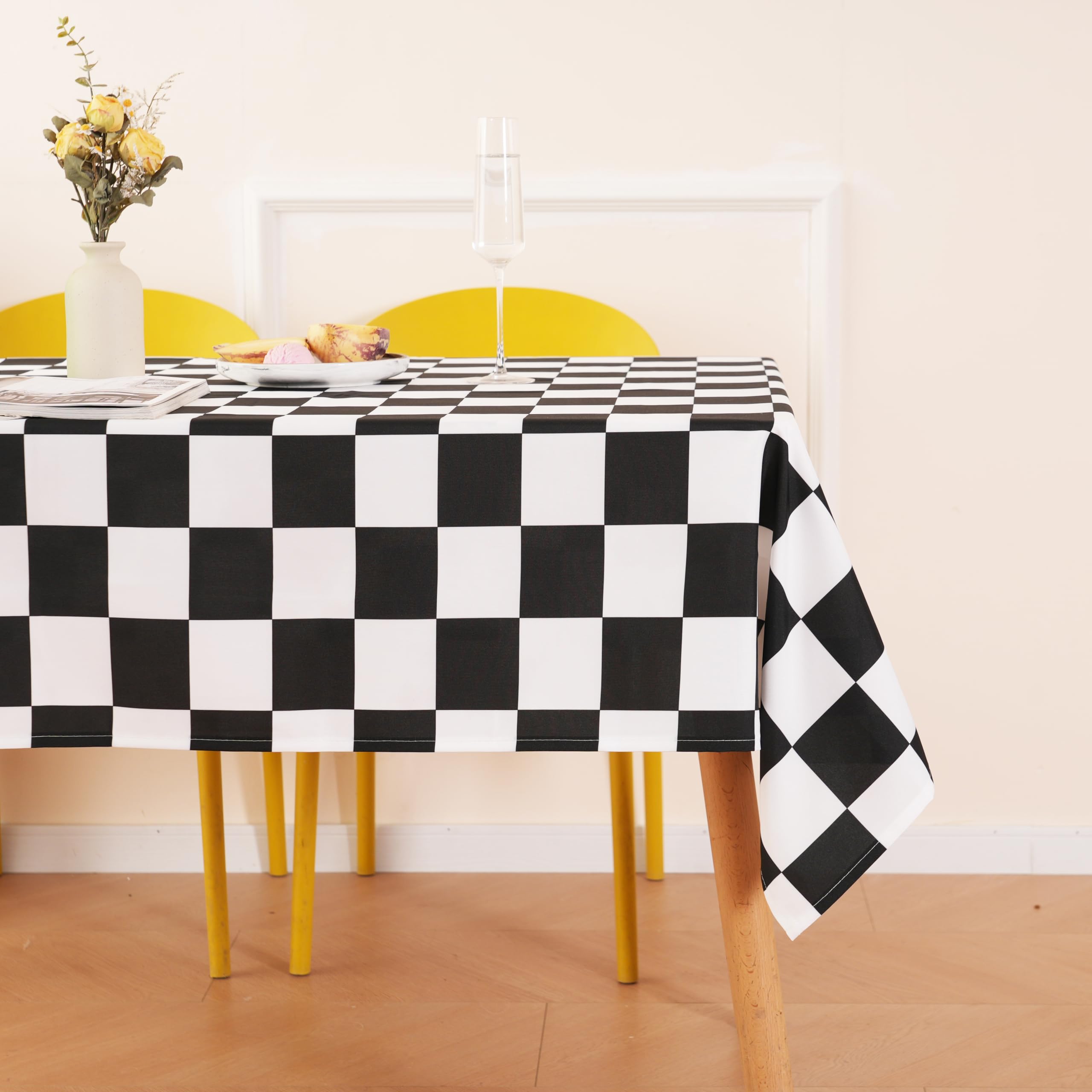 Checkered Table Cloth Rectangle, Classic Black and White Checkerboard Tablecloth for Picnic, Racing Party, Dinner Table Cover, Waterproof Washable Wrinkle Resistant 60''x120''
