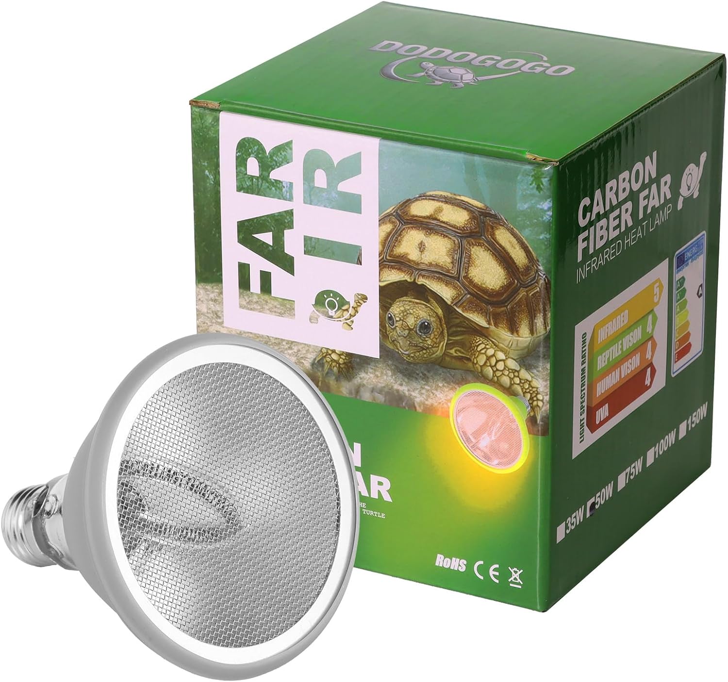Deep Heat Projector for Reptiles 50W, Carbon Fiber Infrared Heat Lamp Bulb, Non-Light Basking Heater for Bearded Dragon, Turtle, Gecko, Snake