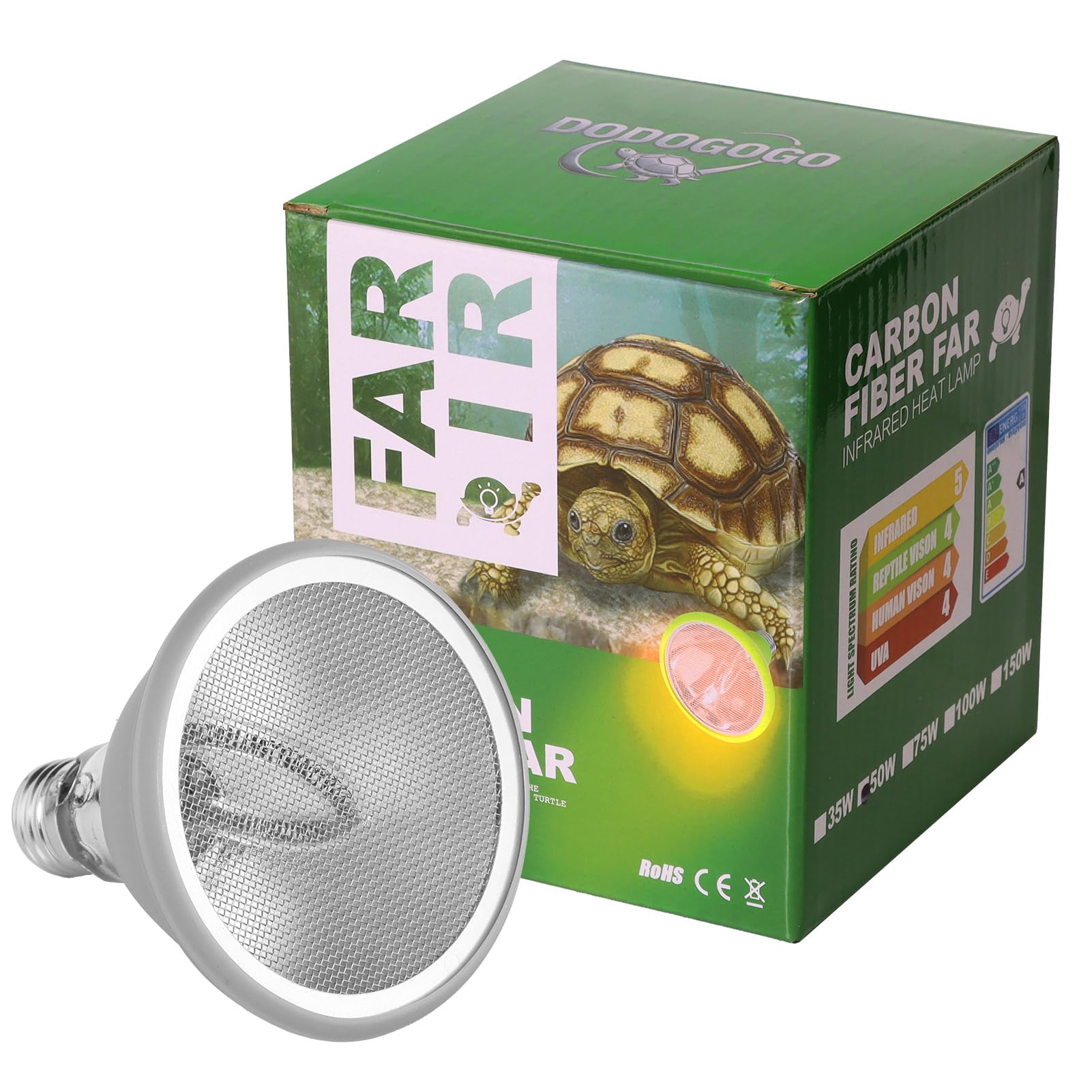 Deep Heat Projector for Reptiles 100W, Carbon Fiber Infrared Heat Lamp Bulb, Non-Light Basking Heater for Bearded Dragon, Turtle, Gecko, Snake