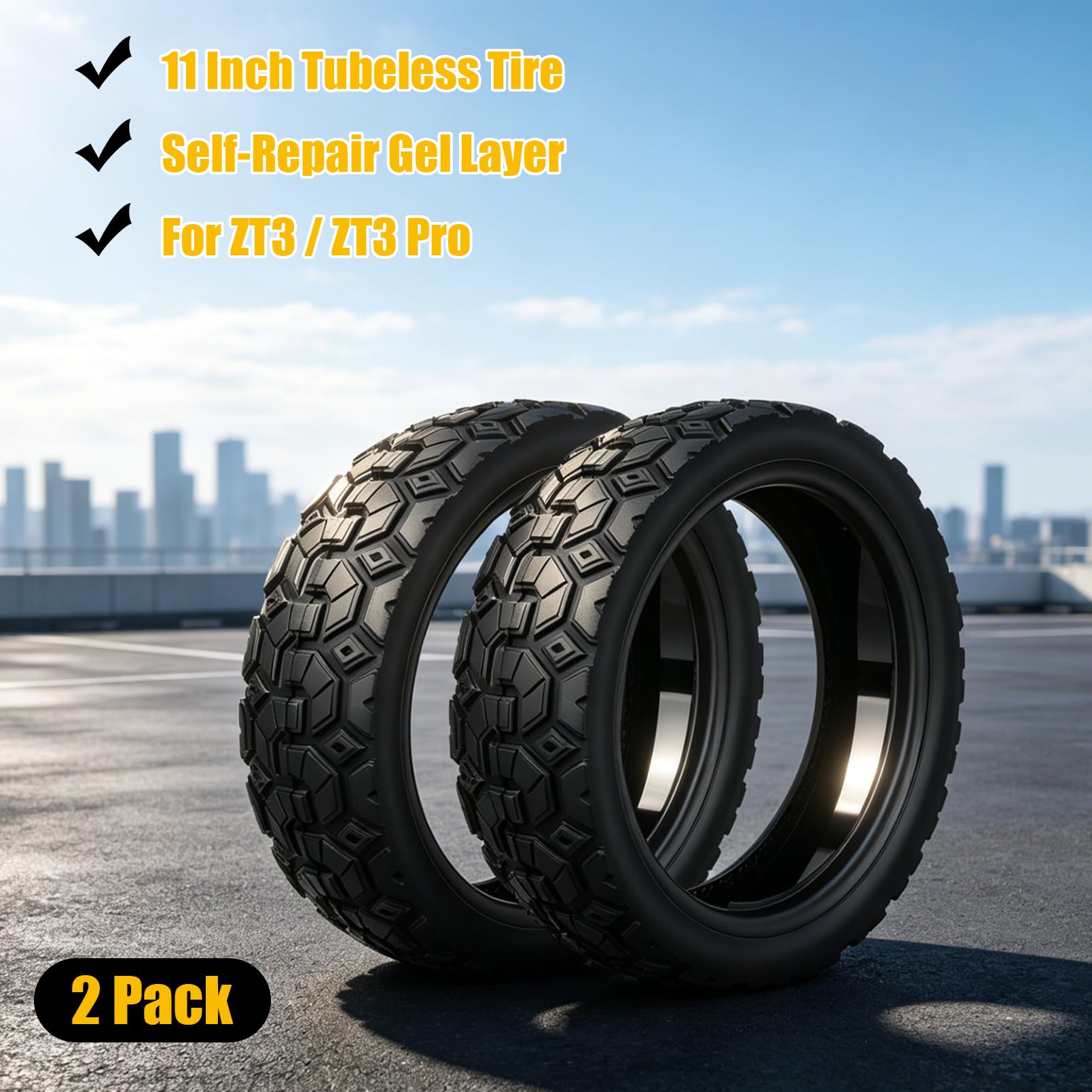 Ersatzreifen, 2 Stück 11 Zoll Schlauchloser Reifen ZT3/ZT3Pro Elektroroller | 70/60-7.5 Selbstreparierender Vakuumreifen mit Geradem Ventil, Rutschfester Offroad Ersatzreifen für Vorder Hinterrad