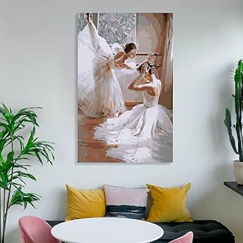 絵画 インテリア 額付(白) 油絵 F4-040414 可愛い女の子（バレエ