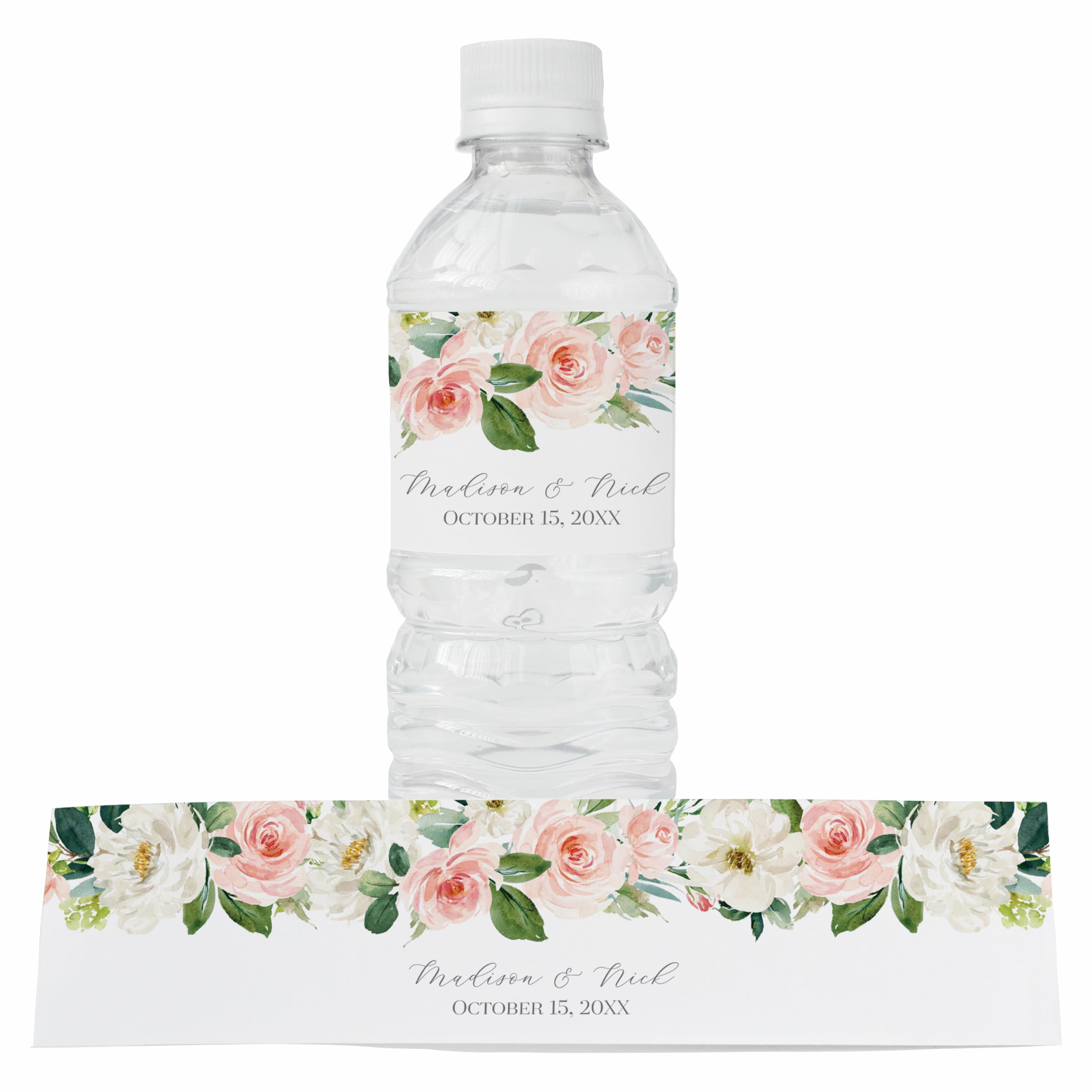 Personalized Water Bottle Labels with Choice of 30 Flower Styles - Choose Font and Pre-Made Phrases or Design Custom Text - LABELS ONLY (016 Pink and