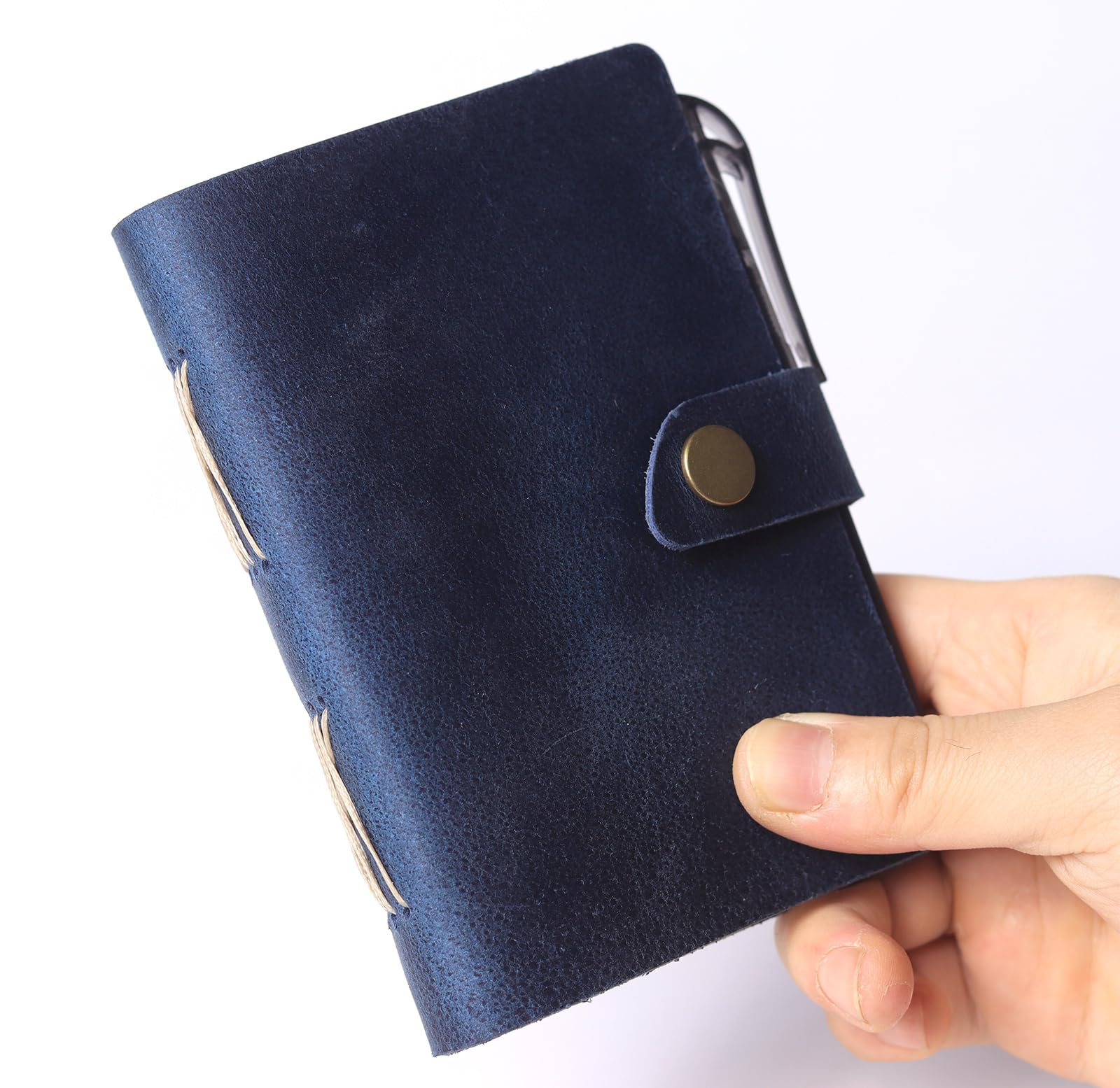 Carnet de notes petit format cuir véritable bleu mini journal - 8