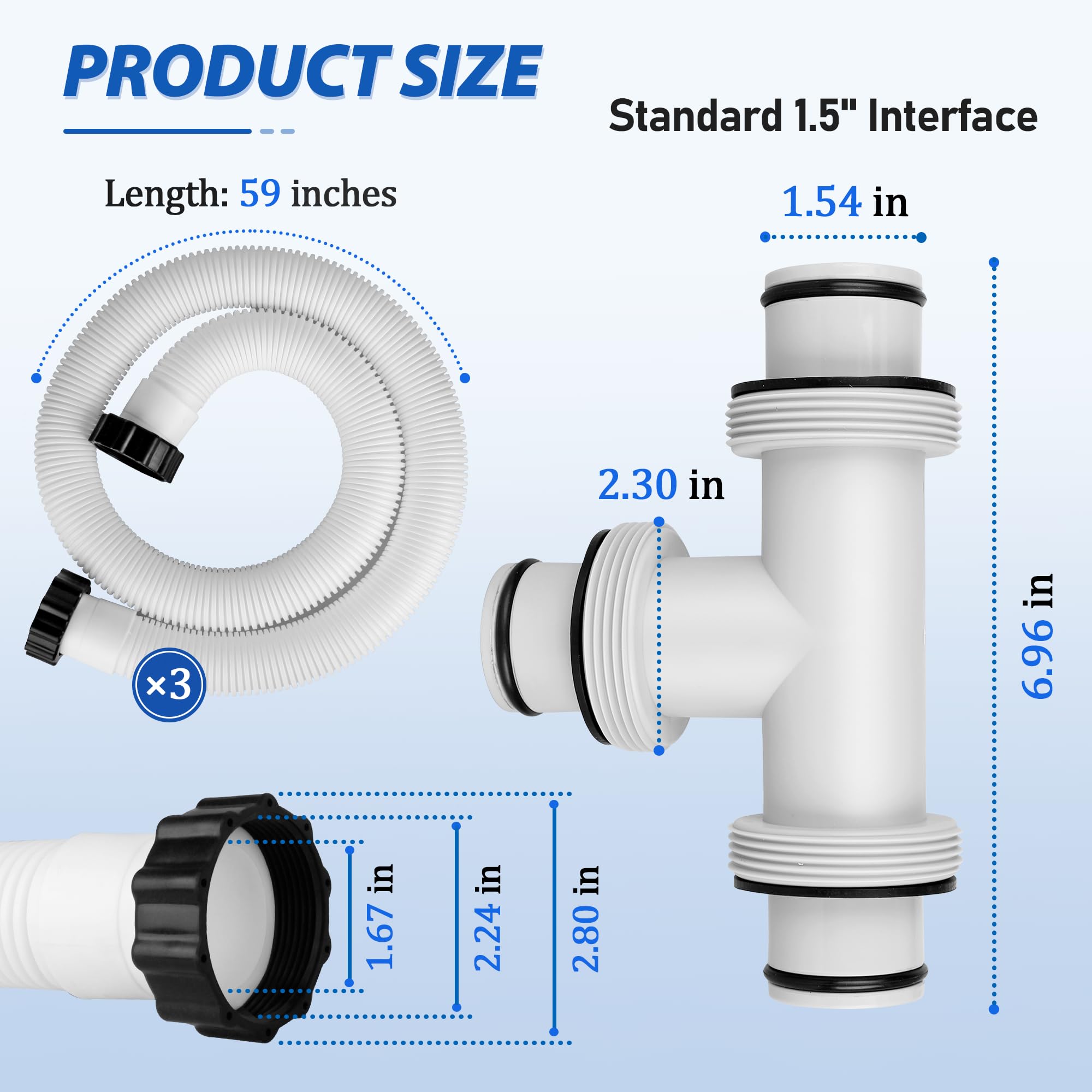 Kit de manguera de conector de piscina, para manguera de piscina Intex sobre el suelo, repuesto de conector de junta de 1.5 pulgadas (blanco)