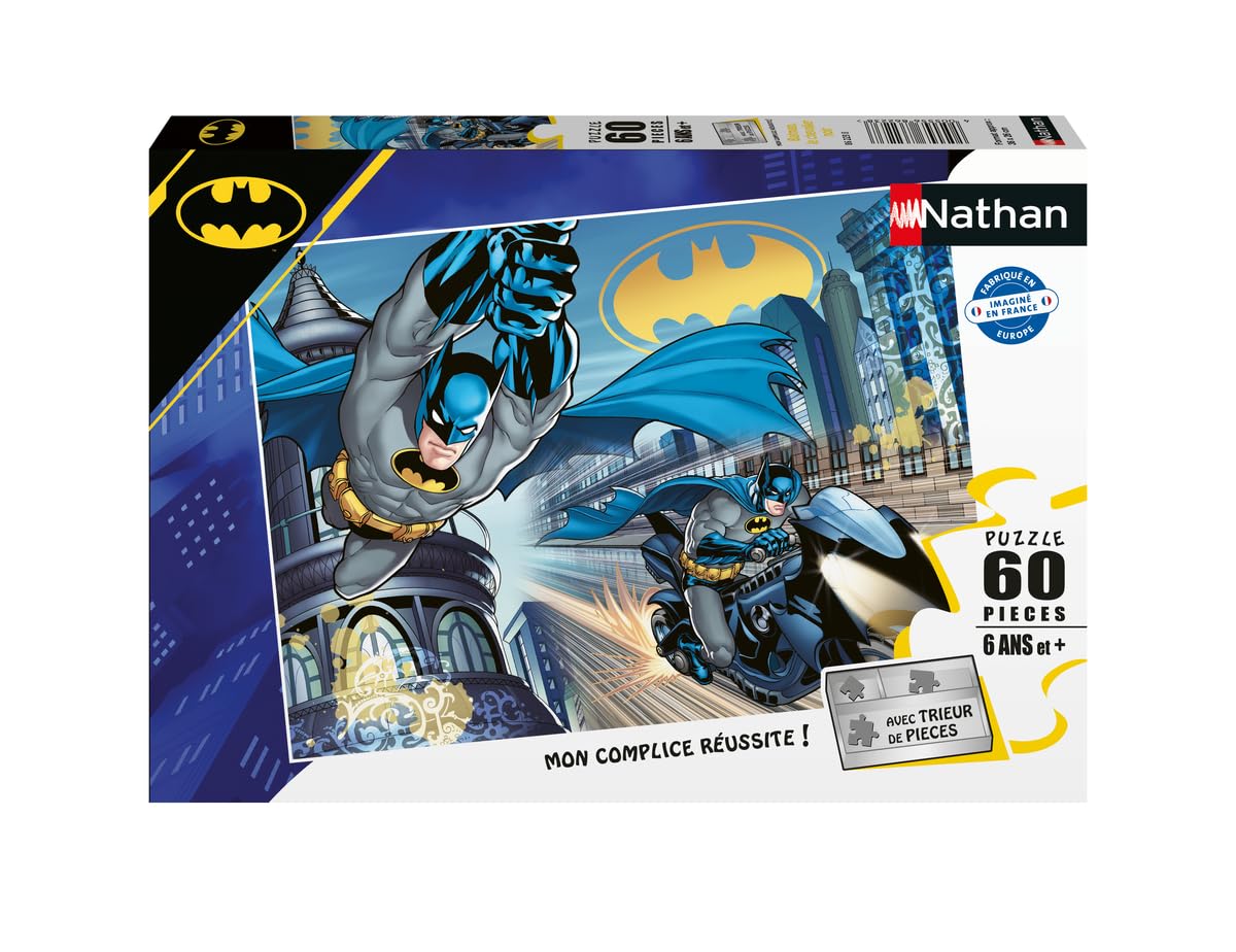 Nathan - Puzzle Enfants - 60 pièces - Batman, Le Chevalier Noir - Fille ou garçon dès 6 Ans - Puzzle de qualité supérieure - Carton épais et résistant - Aventure - 86223