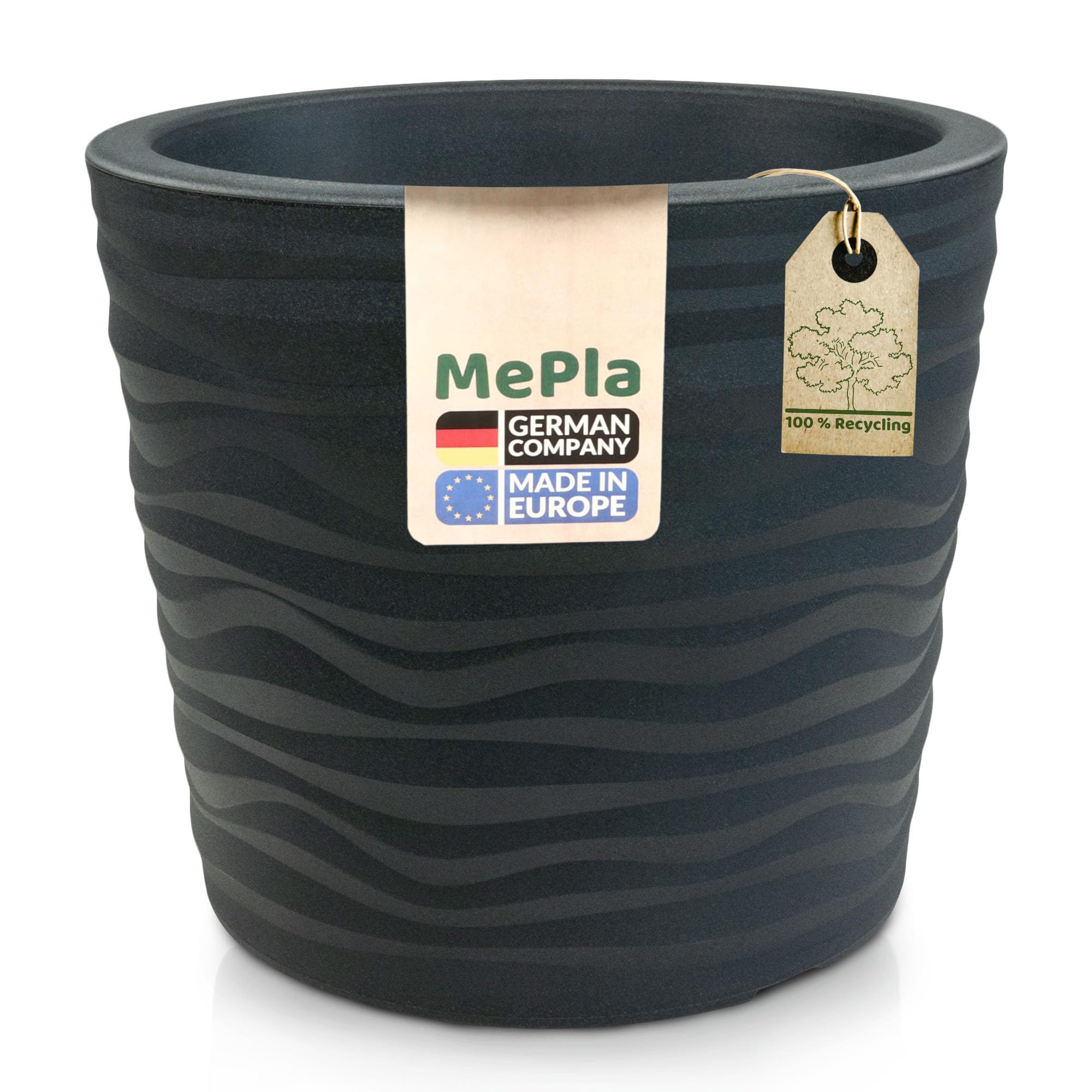 MePla - Blumentopf Trento - runder Pflanzkübel - wetterfestes Pflanzgefäß - UV-beständiger Blumenkübel - Pflanzentopf - Kübel - ø 50 cm - anthrazit