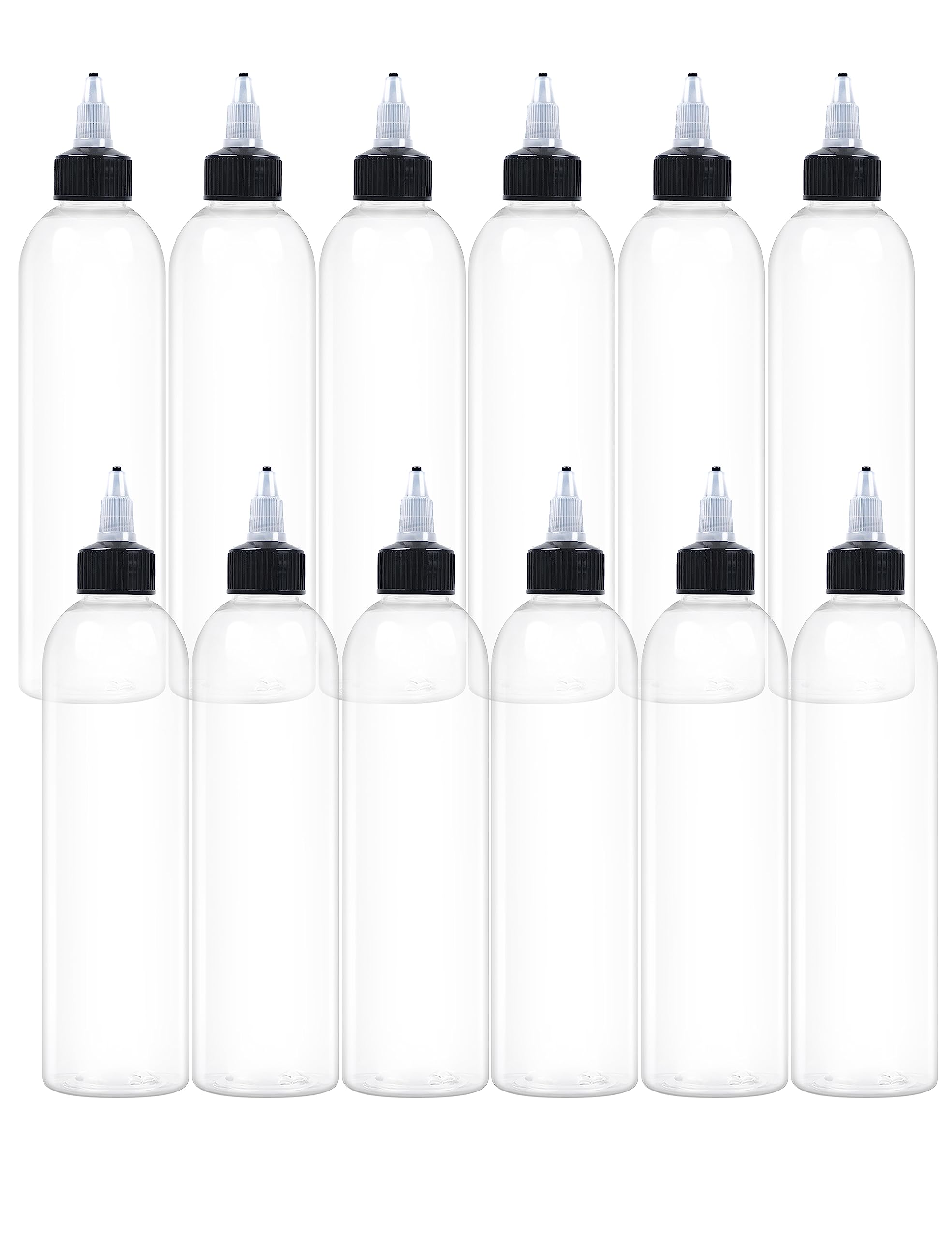 12 Pcs 8oz Plastic Squeeze Bottles with Twist Top Cap, 250ml Clear Dispensing Bottles, Empty Squirt Bottle for Liquids, Sauces, Arts, Crafts, Travel