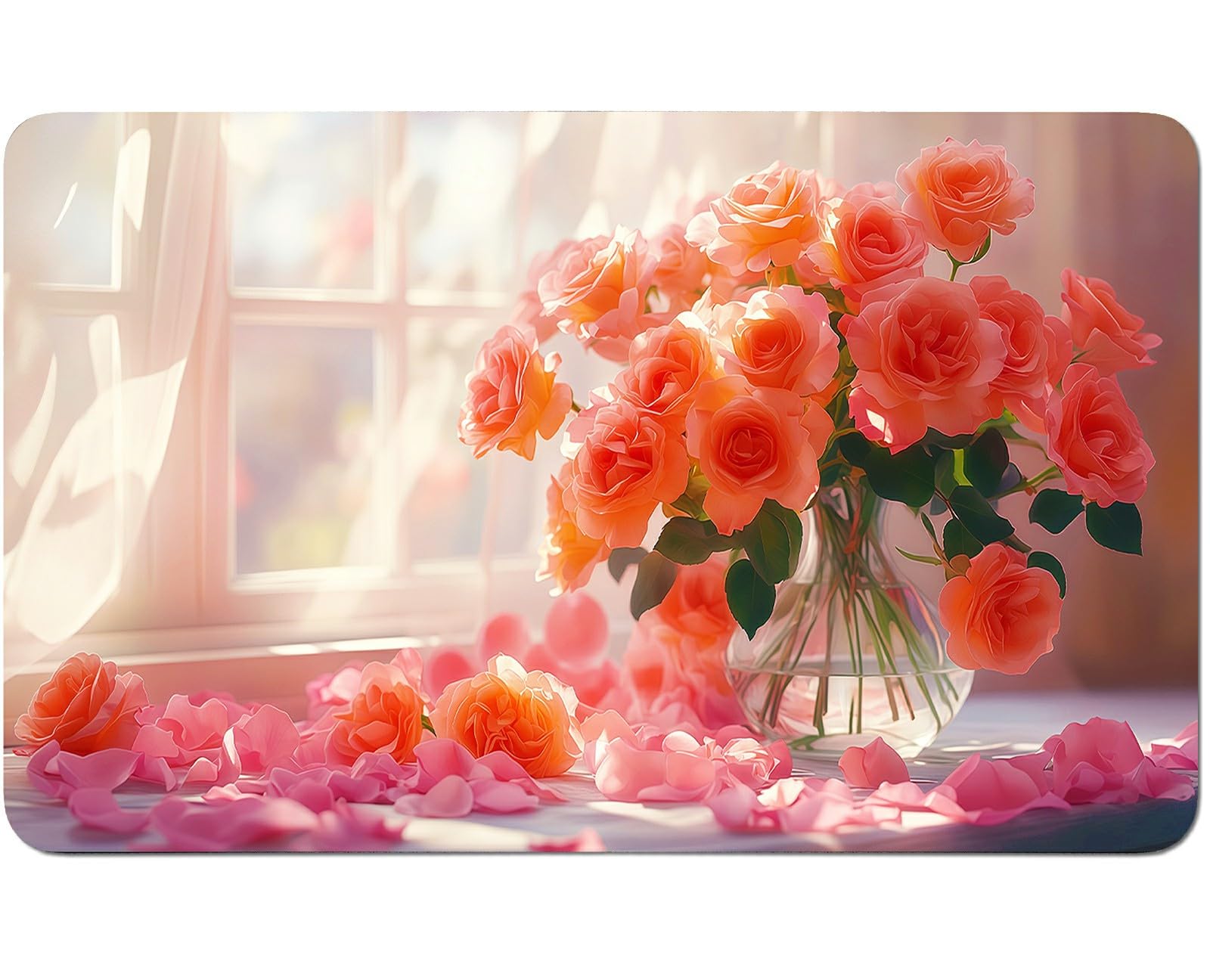 RWUTYTIUL Pink Rose for TCG Playmat 24 X 14 Inch with Play Zones, Stitched Card Game Mat for Commander Board MTG RPG CCG Desktop Tablet Mouse Pad for Enthusiasts Playing Accessories — image 1