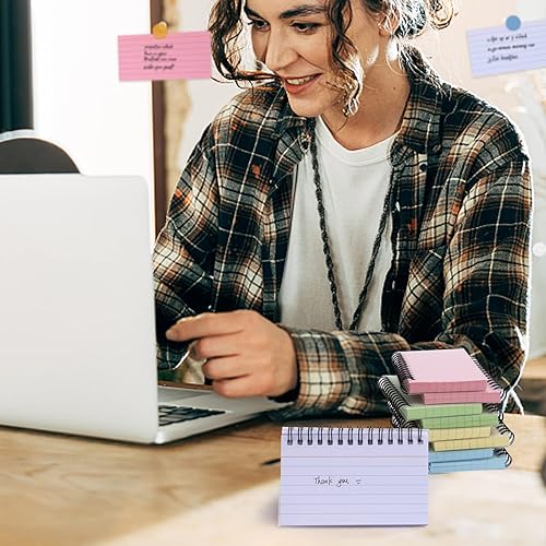 Miniatura 6 de Koogel 500 tarjetas de índice, 10 blocs de notas a rayas con cubiertas protectoras, 5 colores tarjetas flash con espiral para aprendizaje de oficina