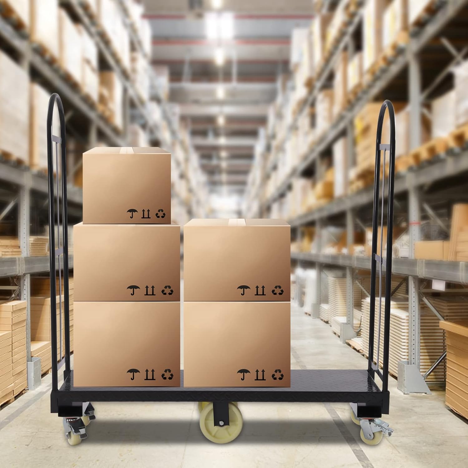 U-Boat Platform Truck Dolly 15.7×64.6 in 2000 LBS Heavy Duty U-Boat Platform Dolly Steel Cart Narrow Aisle U-Boat Platform Cart w/Six Wheels for Warehouse
