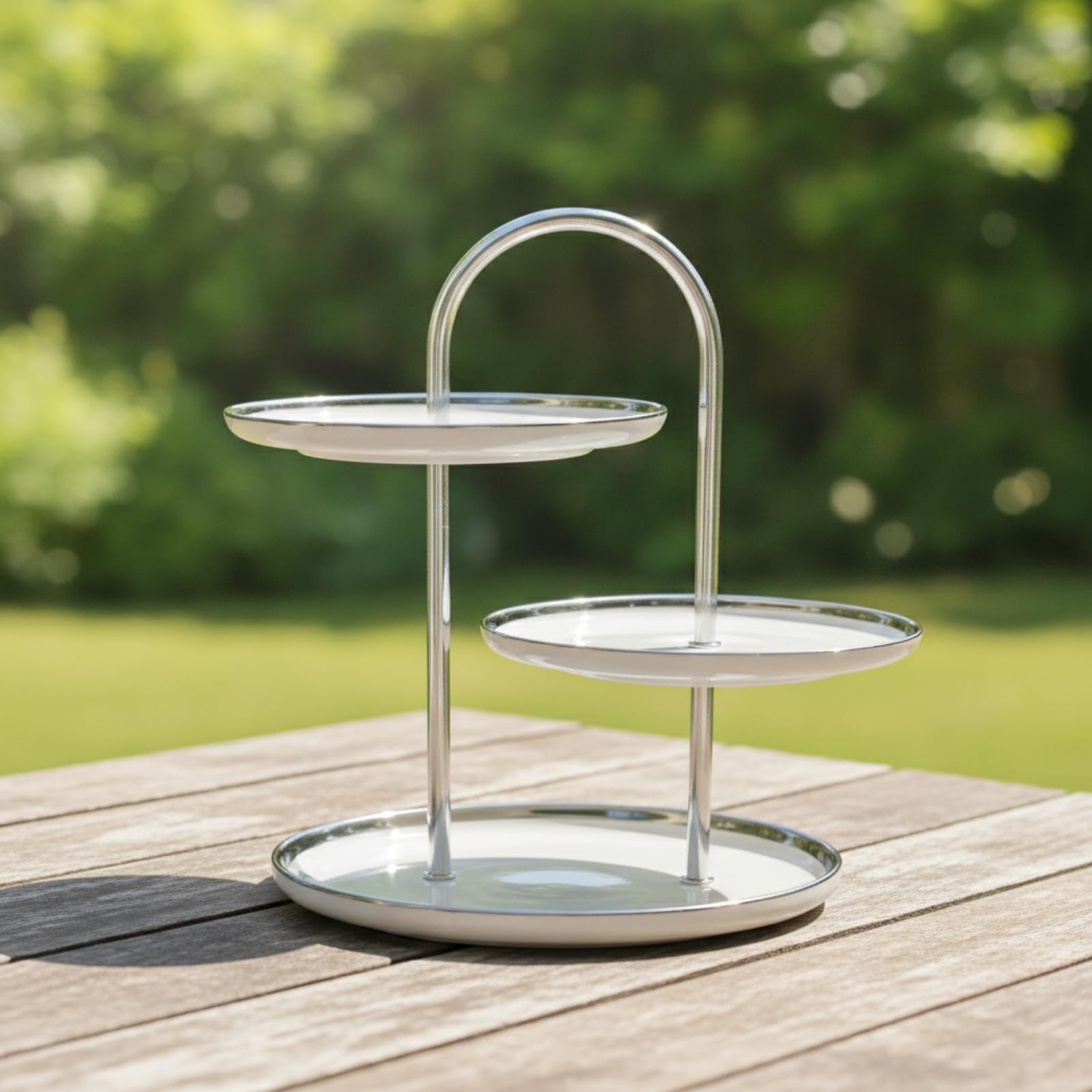 Etagere Dessertständer Kuchenständer, Reinweiß, Dreistöckig, Silberner Ständer