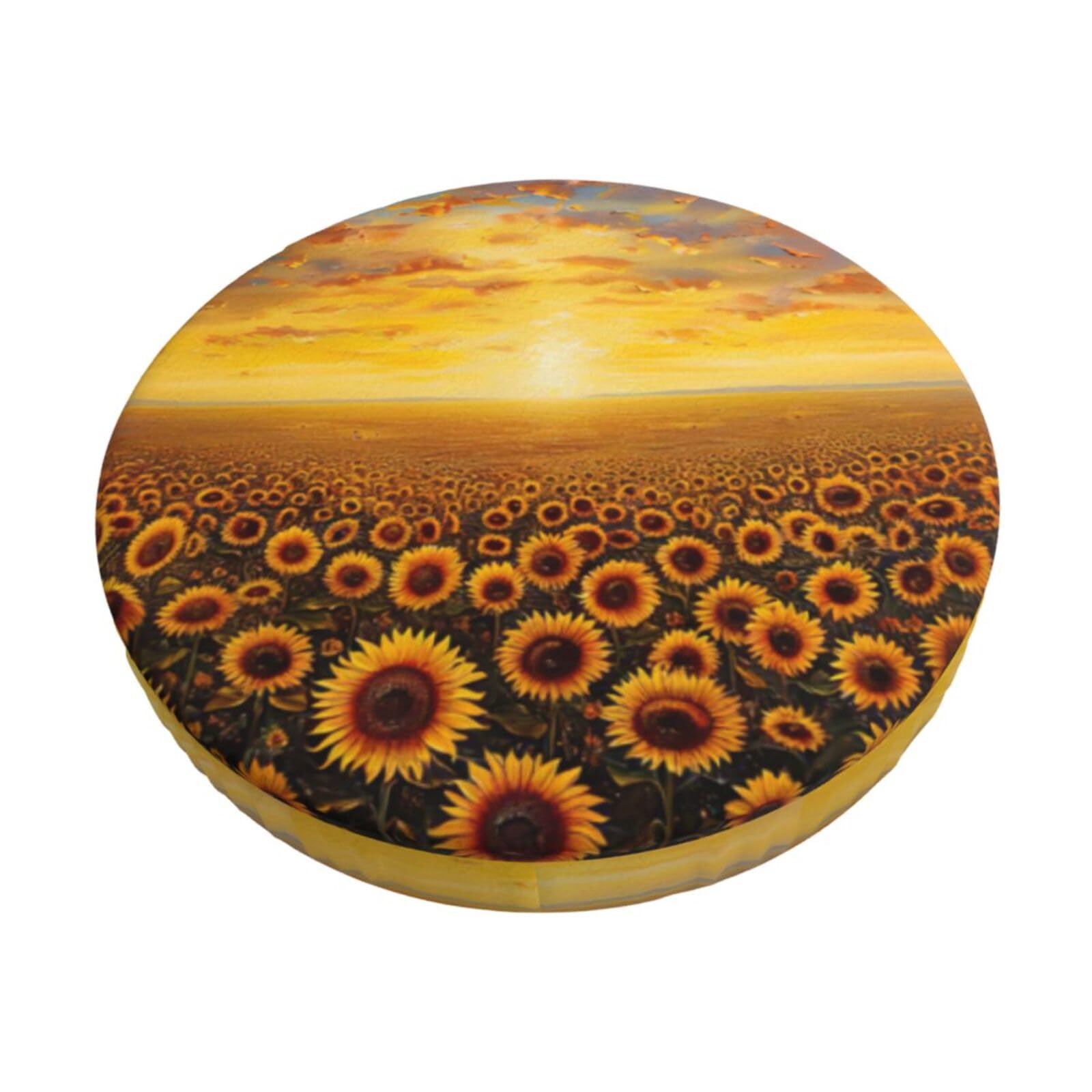 GUCHENP Sunflower Field Sunset Sea Of Flowers Print Round Bar Chair Cushion Cover,Washable Chair Protector For Indoor Home Furniture Decor