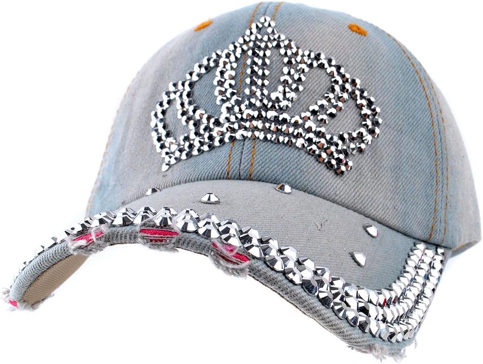 Bling Rhinestone Hats Crown Design Womens Baseball Cap Golf Hat Jeans Wash Denim Adjustable