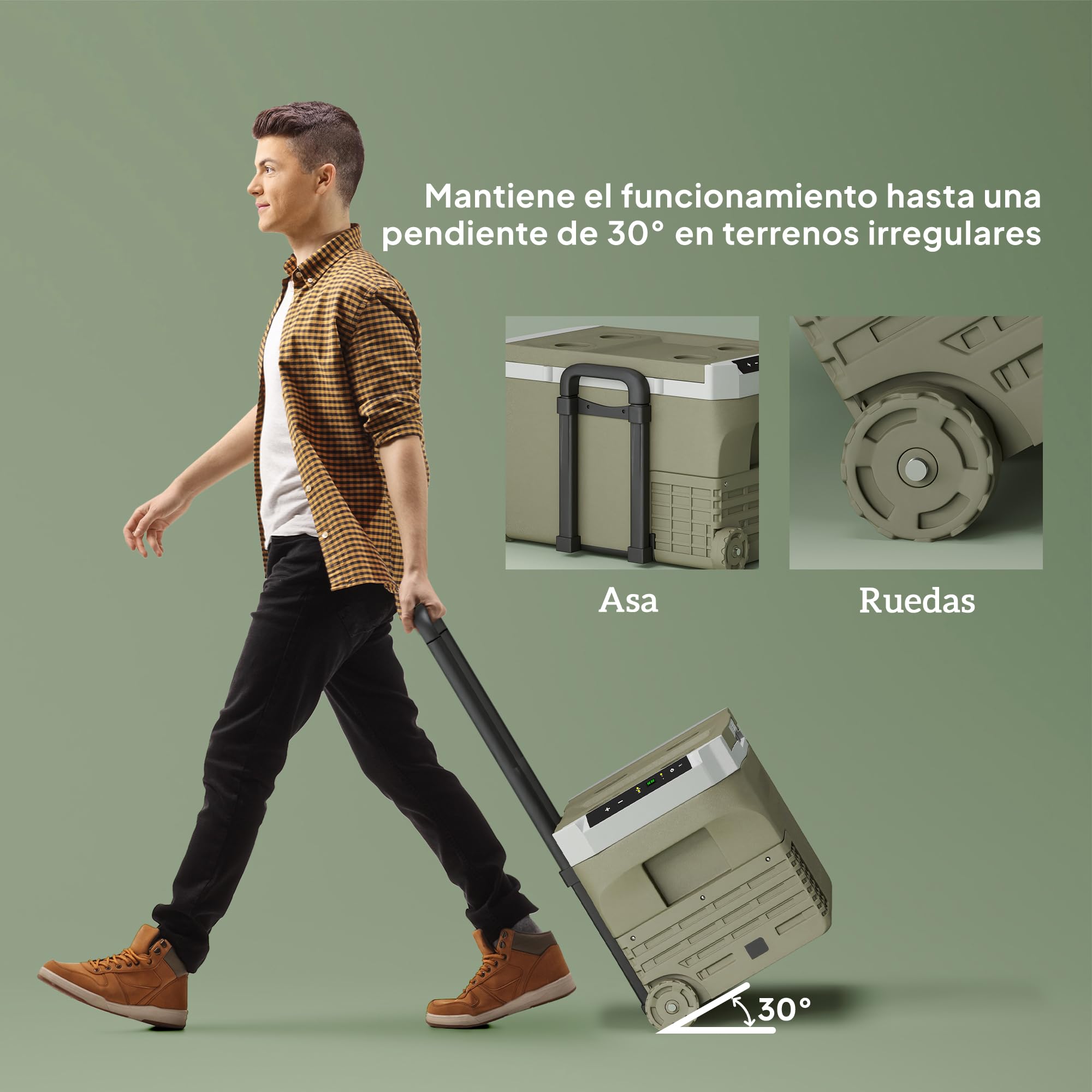 Outsunny Nevera Portátil Eléctrica 30L para Coche 61x39x41,5 cm Verde | -20℃ a +20 ℃, 12V/24V, Mini Frigorífico, Ruedas, Compresor, Pantalla LED Táctil, Hogar Camping Viajes Automóvil