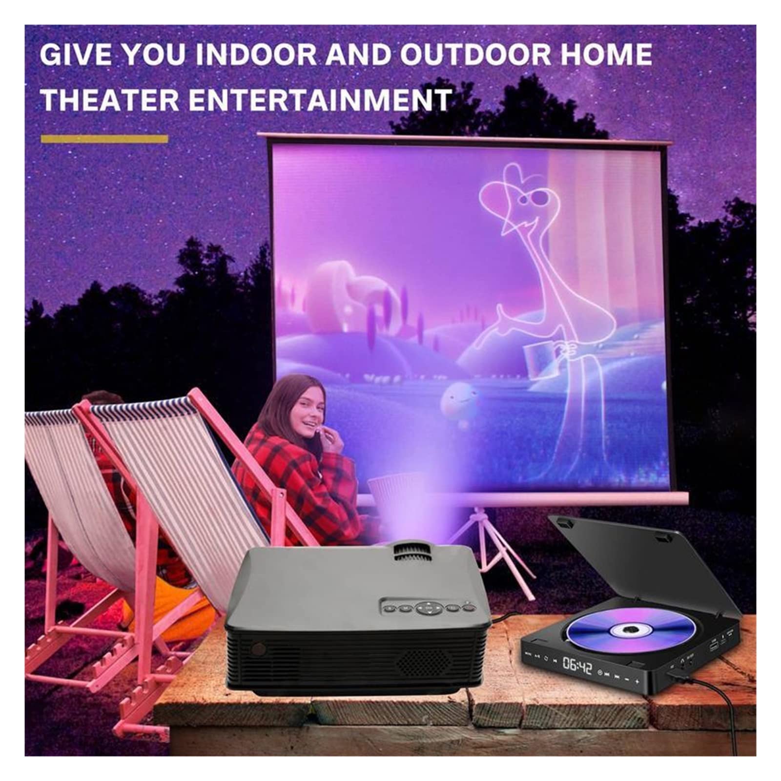 Lettore DVD portatile, Lettore portatile Lettori DVD Risoluzione Full HD 1080p domestico Porta USB Design sottile Multifunzionale for la casa